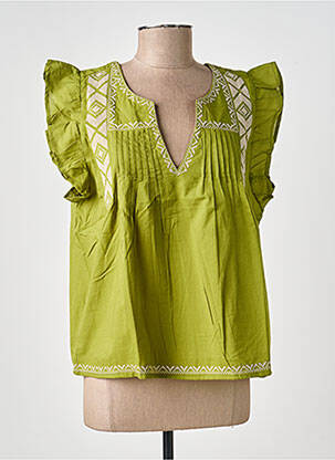 Blouse tissage popeline manches courtes vert MD'M femme