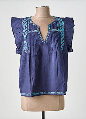 Blouse tissage popeline manches courtes bleu MD'M femme