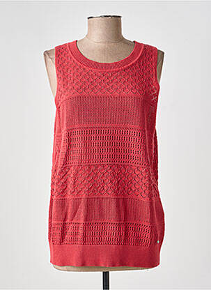 Pull maille ajourée sans manche rouge ANDAM femme
