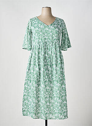 Robe longue coupe évasée manches courtes vert AGATHE & LOUISE femme