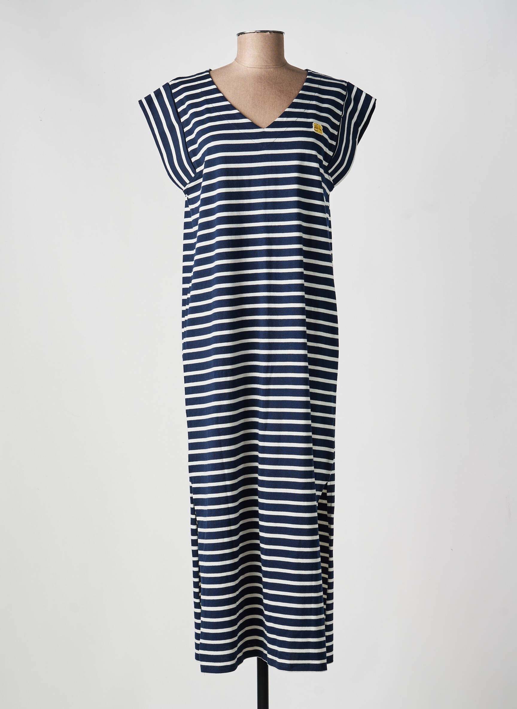 Robe longue manches courtes manches courtes bleu ELLE EST OU LA MER femme