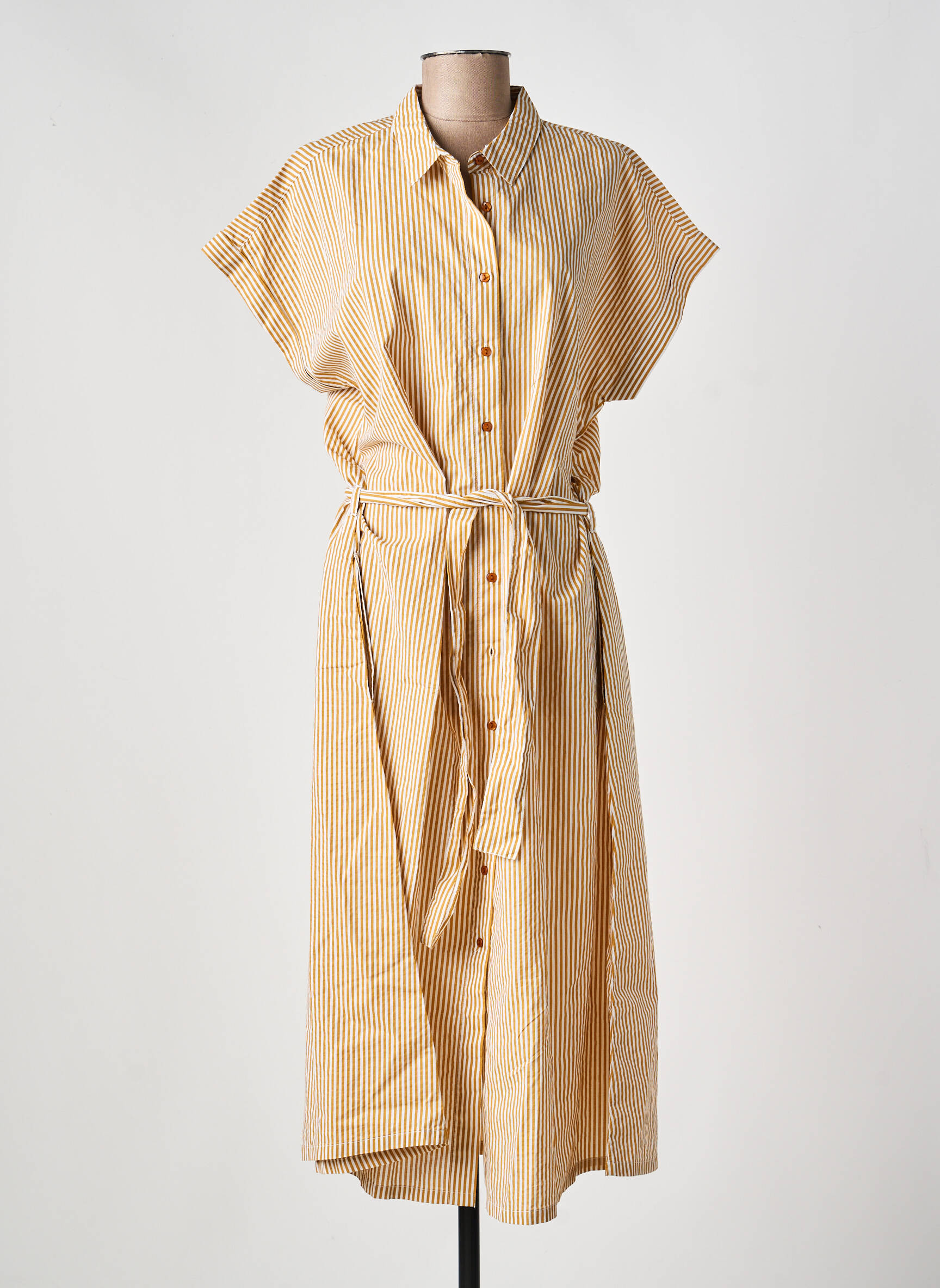 Robe longue manches courtes manches courtes jaune ELLE EST OU LA MER femme