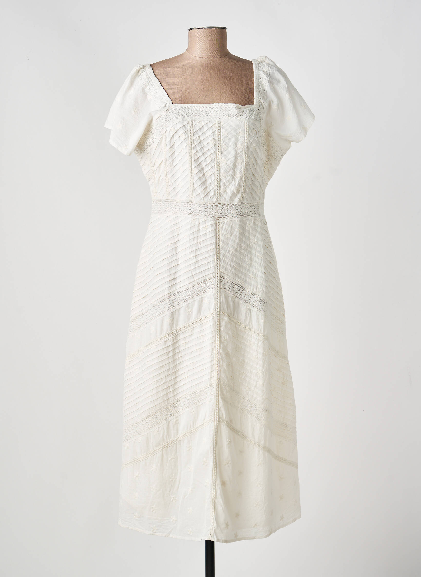 Robe longue manches courtes manches courtes beige MD'M femme