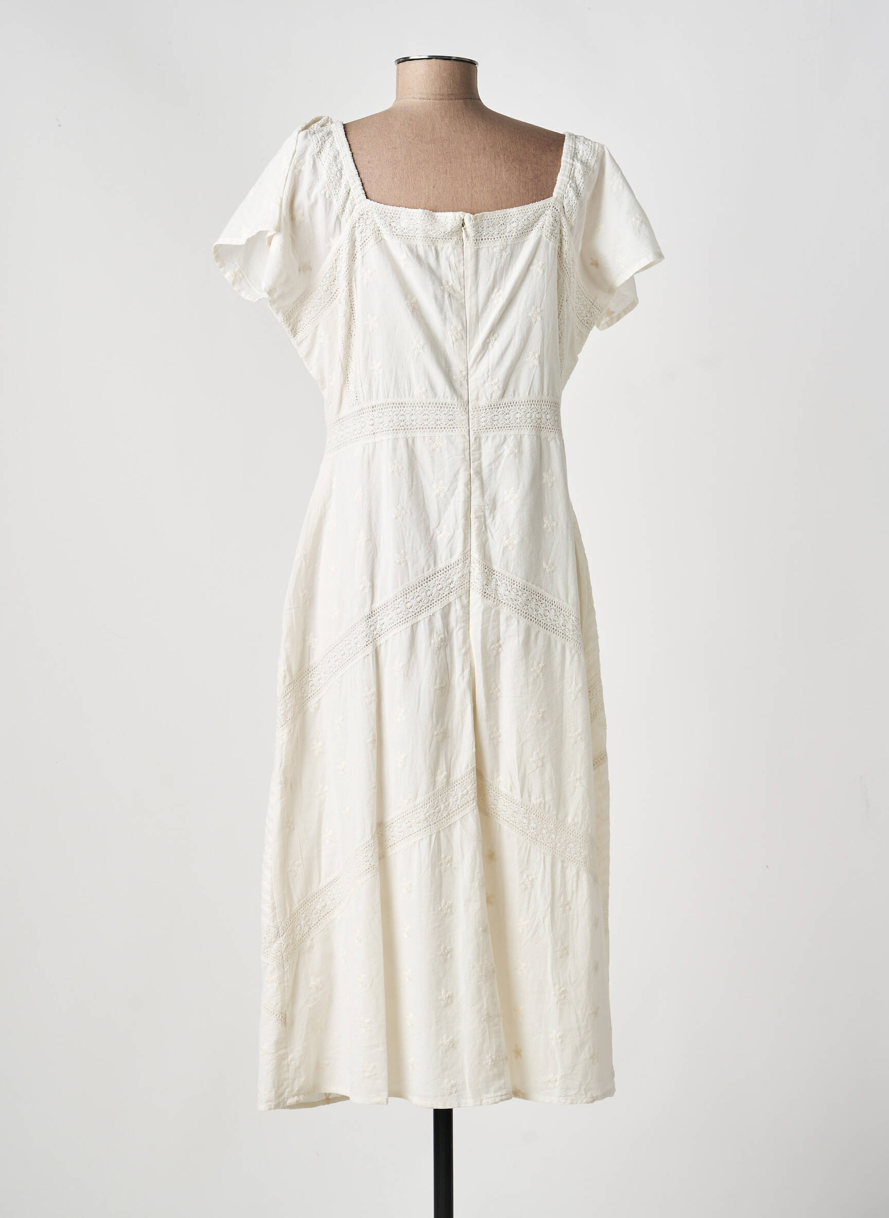Robe longue manches courtes manches courtes beige MD'M femme