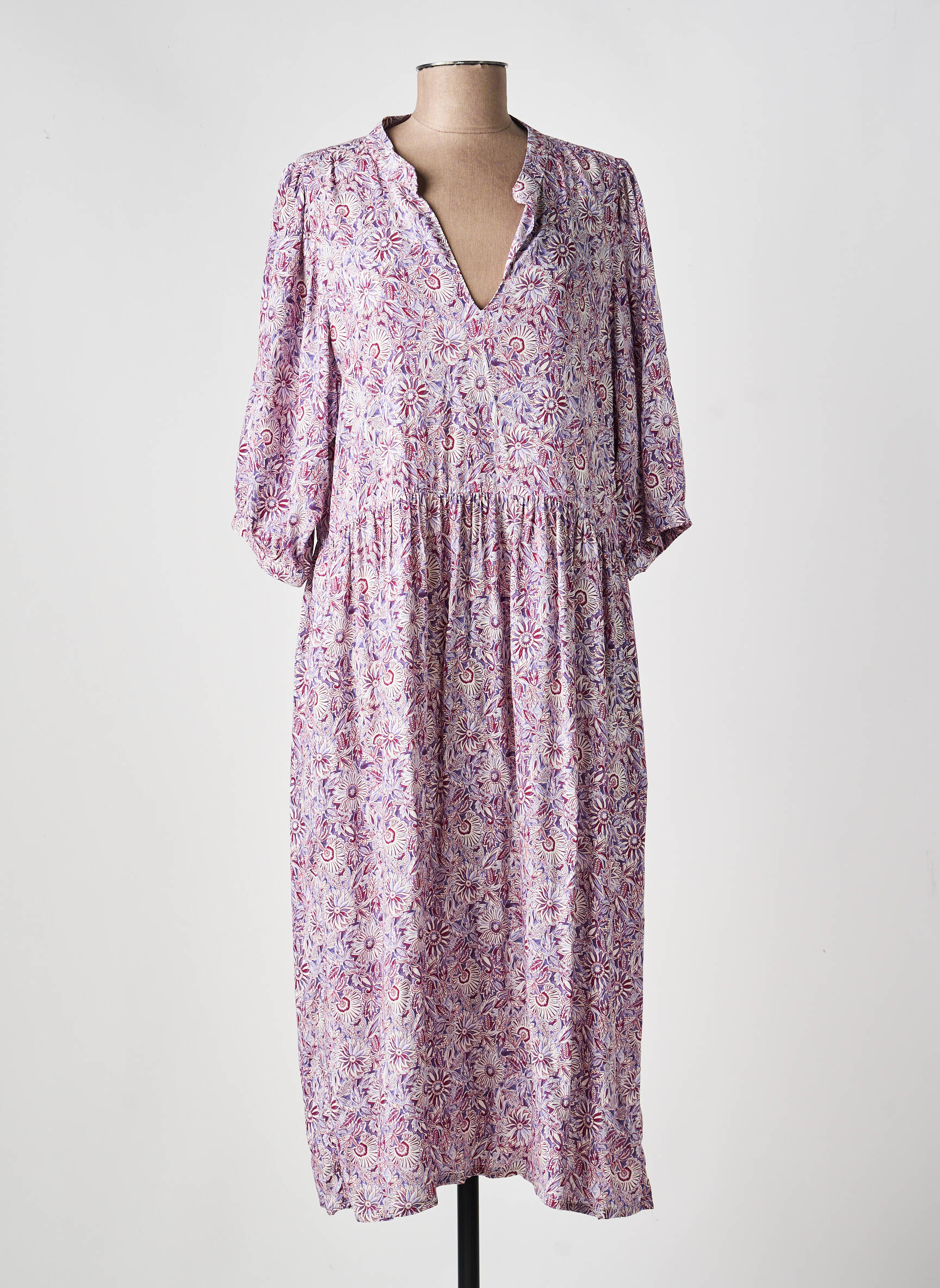 Robe longue imprimé fleurs manches 3/4 violet ANDAM femme