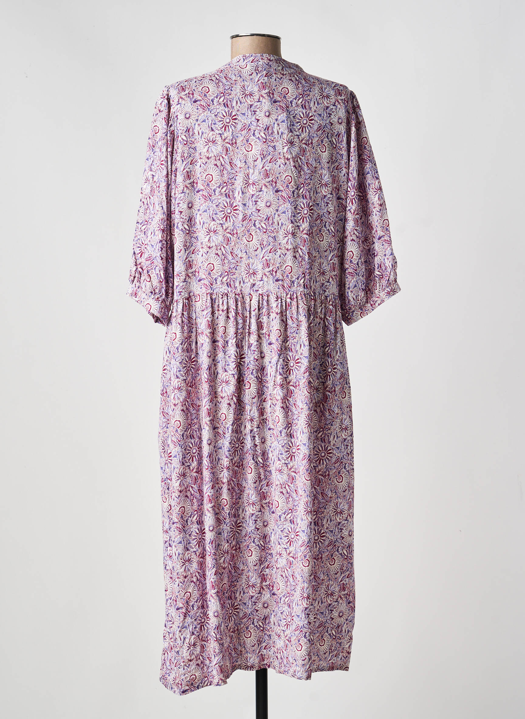 Robe longue imprimé fleurs manches 3/4 violet ANDAM femme