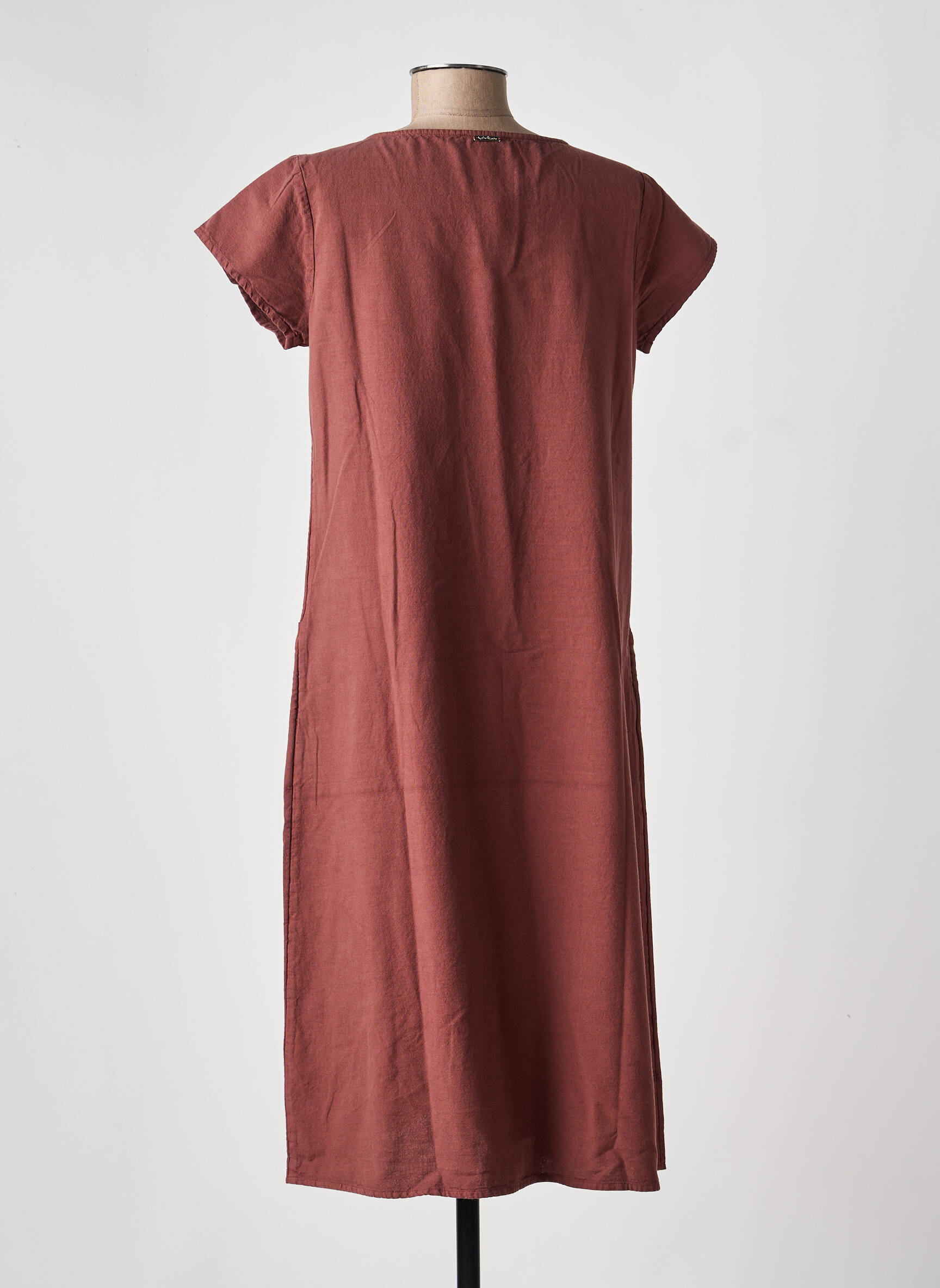 Robe mi-longue tissage crêpe manches courtes marron AGATHE & LOUISE femme