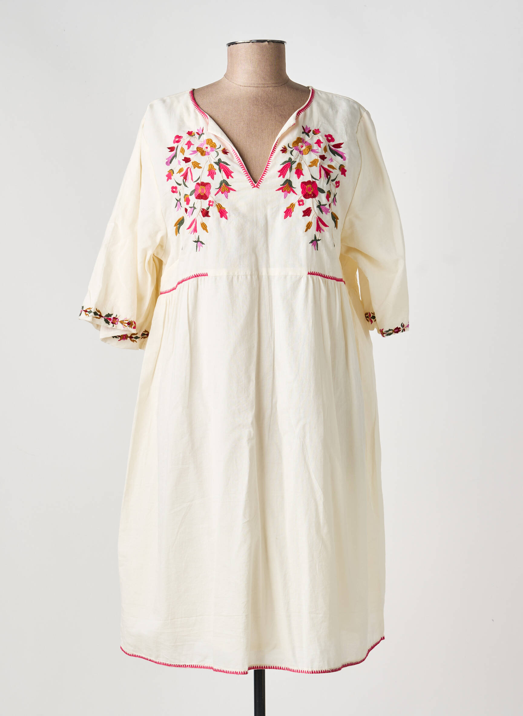 Robe mi-longue manches 3/4 manches 3/4 beige MD'M femme