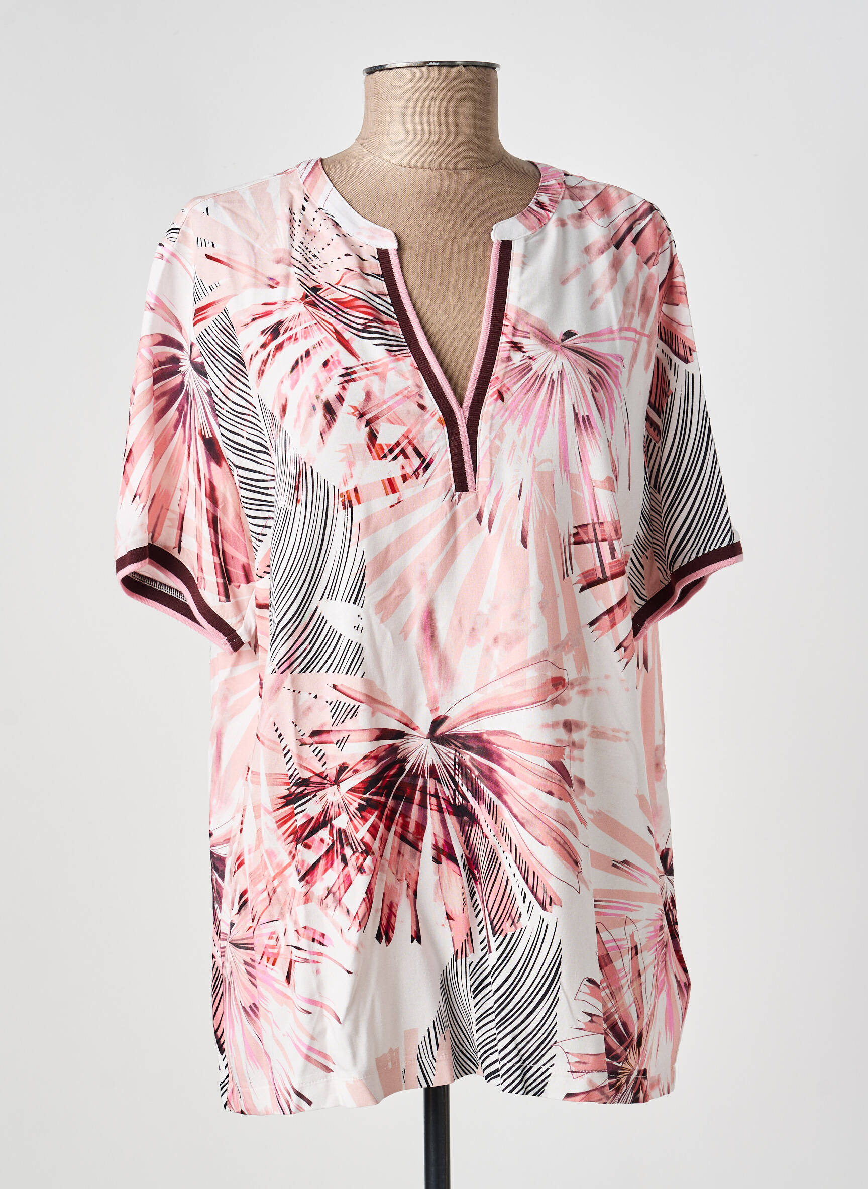 Blouse tissage popeline manches courtes rose TONI femme