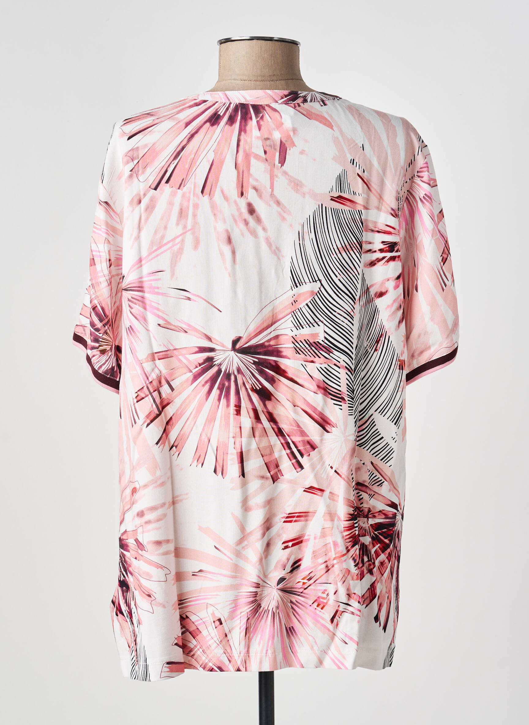 Blouse tissage popeline manches courtes rose TONI femme