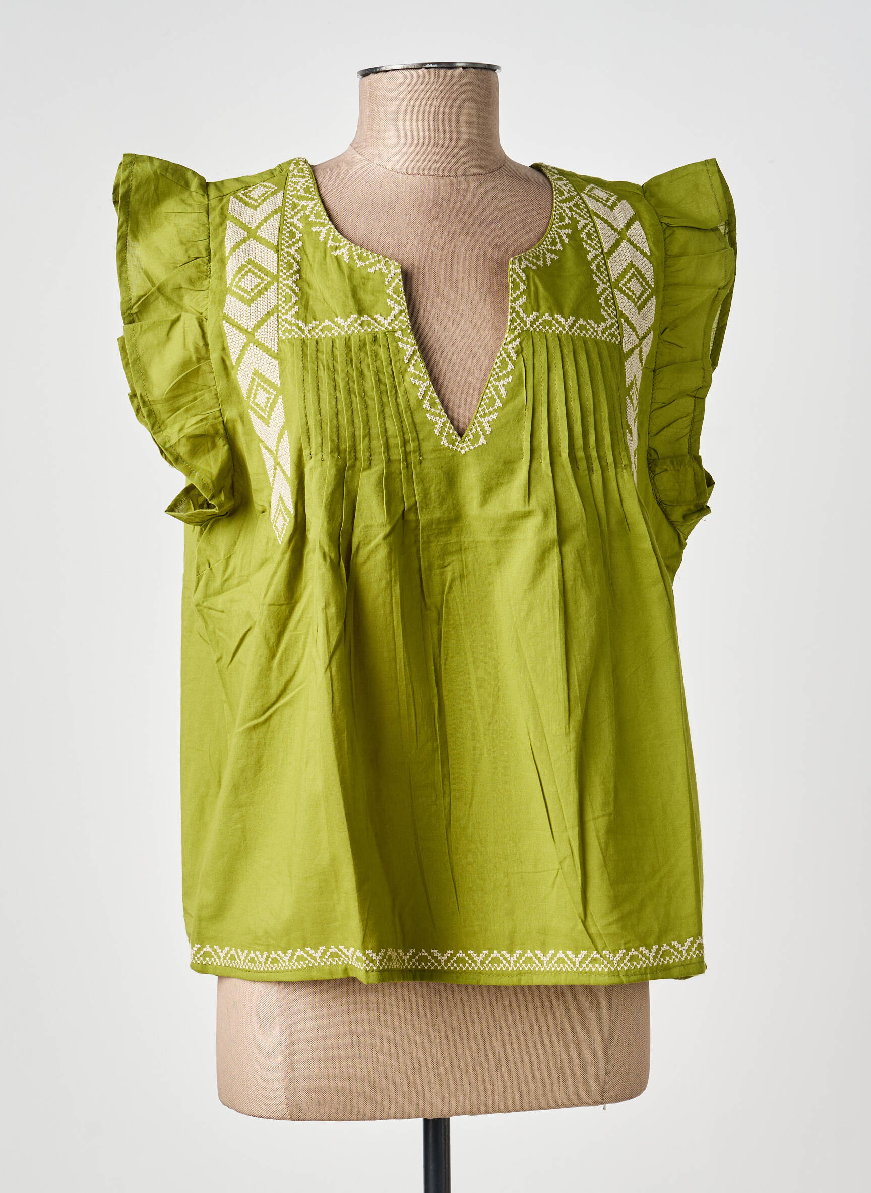 Blouse tissage popeline manches courtes vert MD'M femme