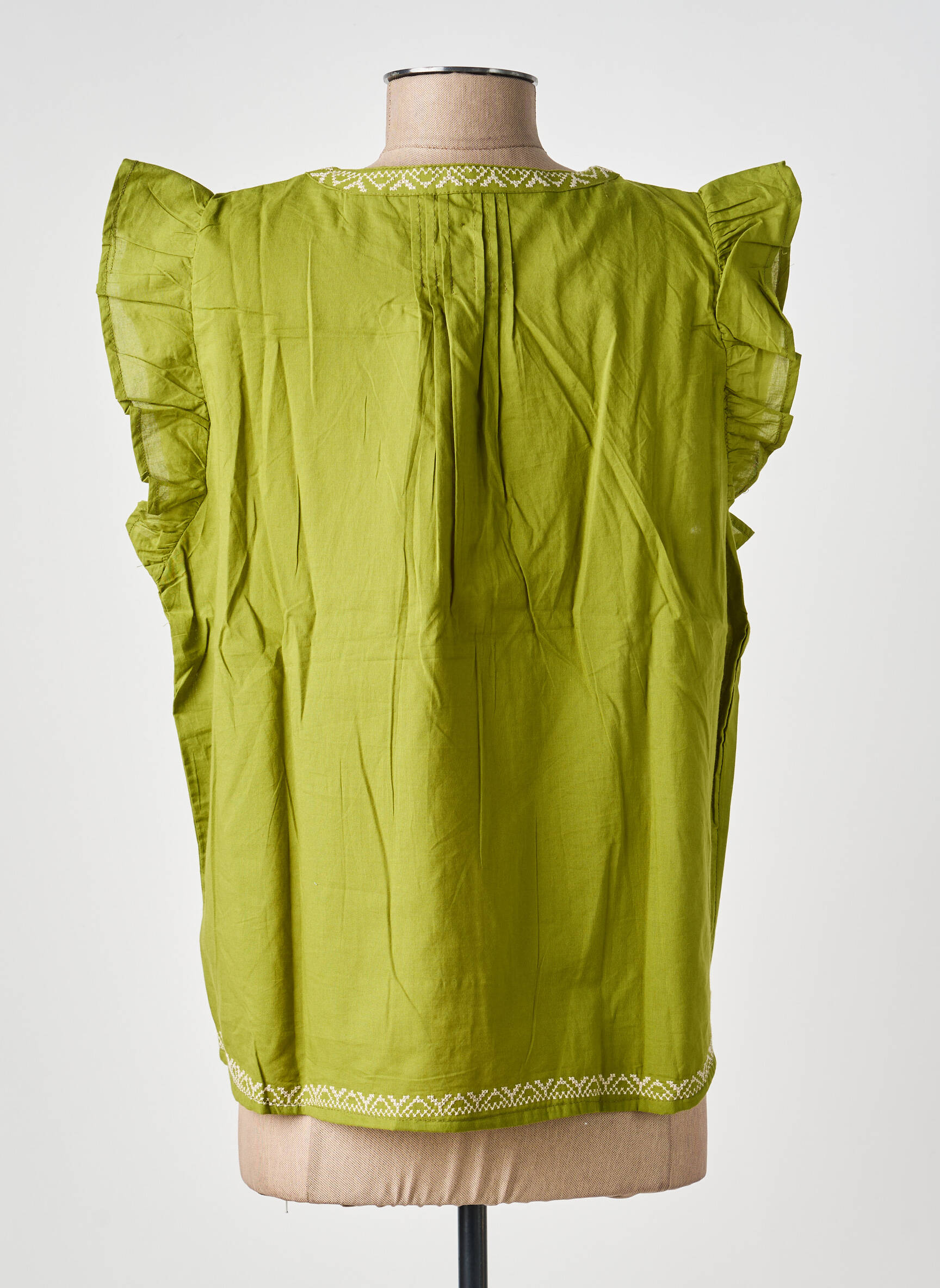 Blouse tissage popeline manches courtes vert MD'M femme