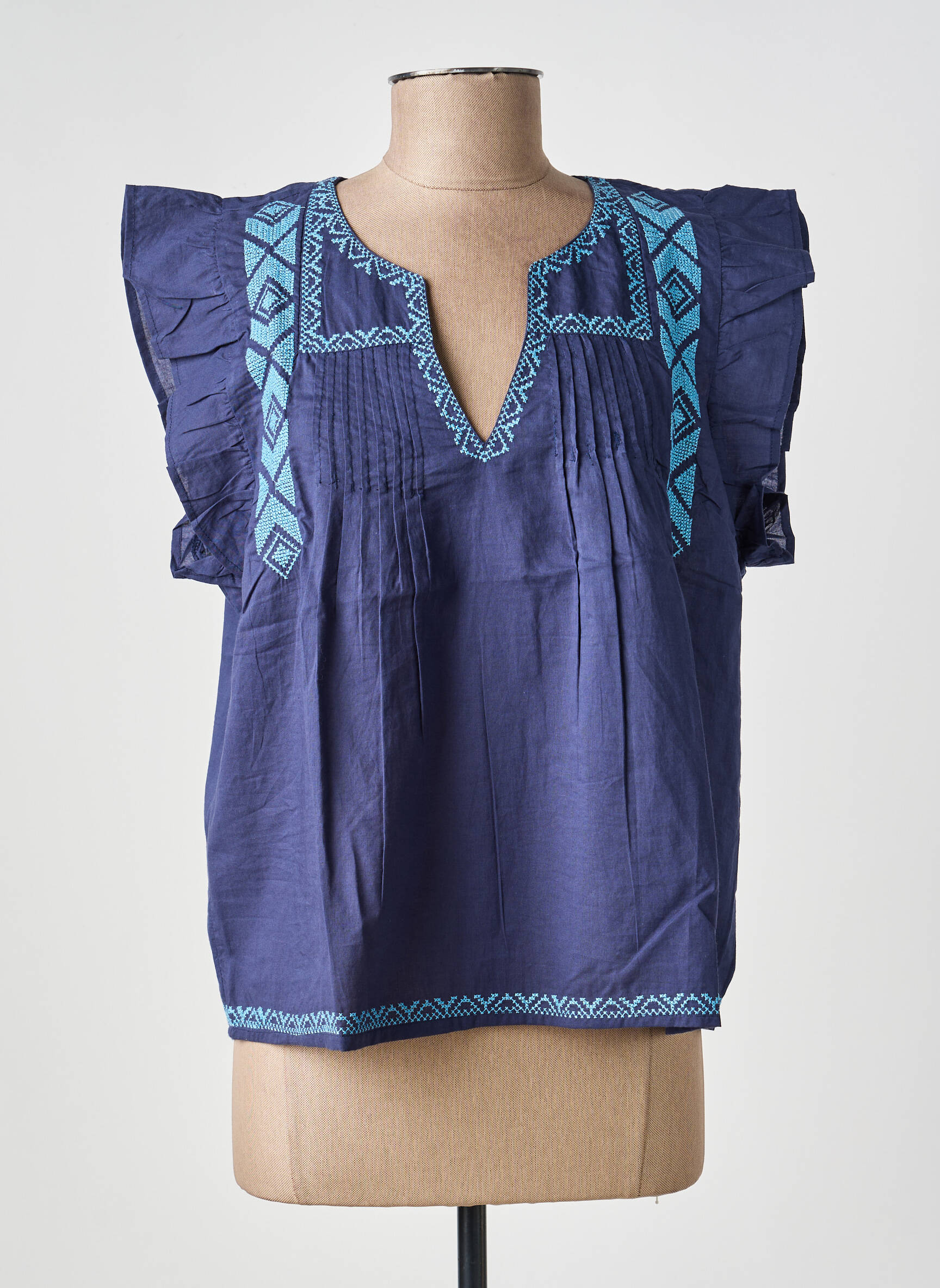 Blouse tissage popeline manches courtes bleu MD'M femme