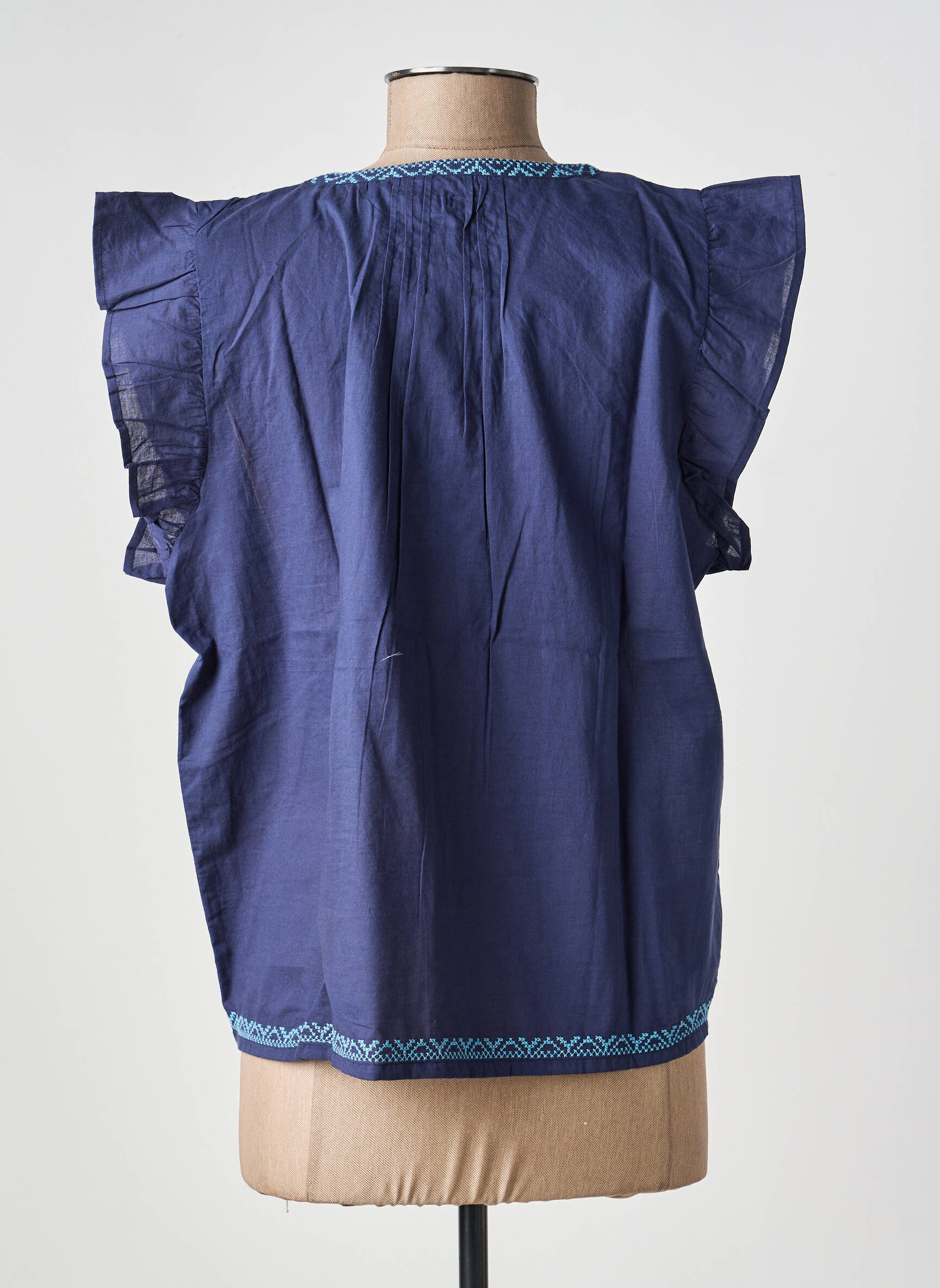 Blouse tissage popeline manches courtes bleu MD'M femme