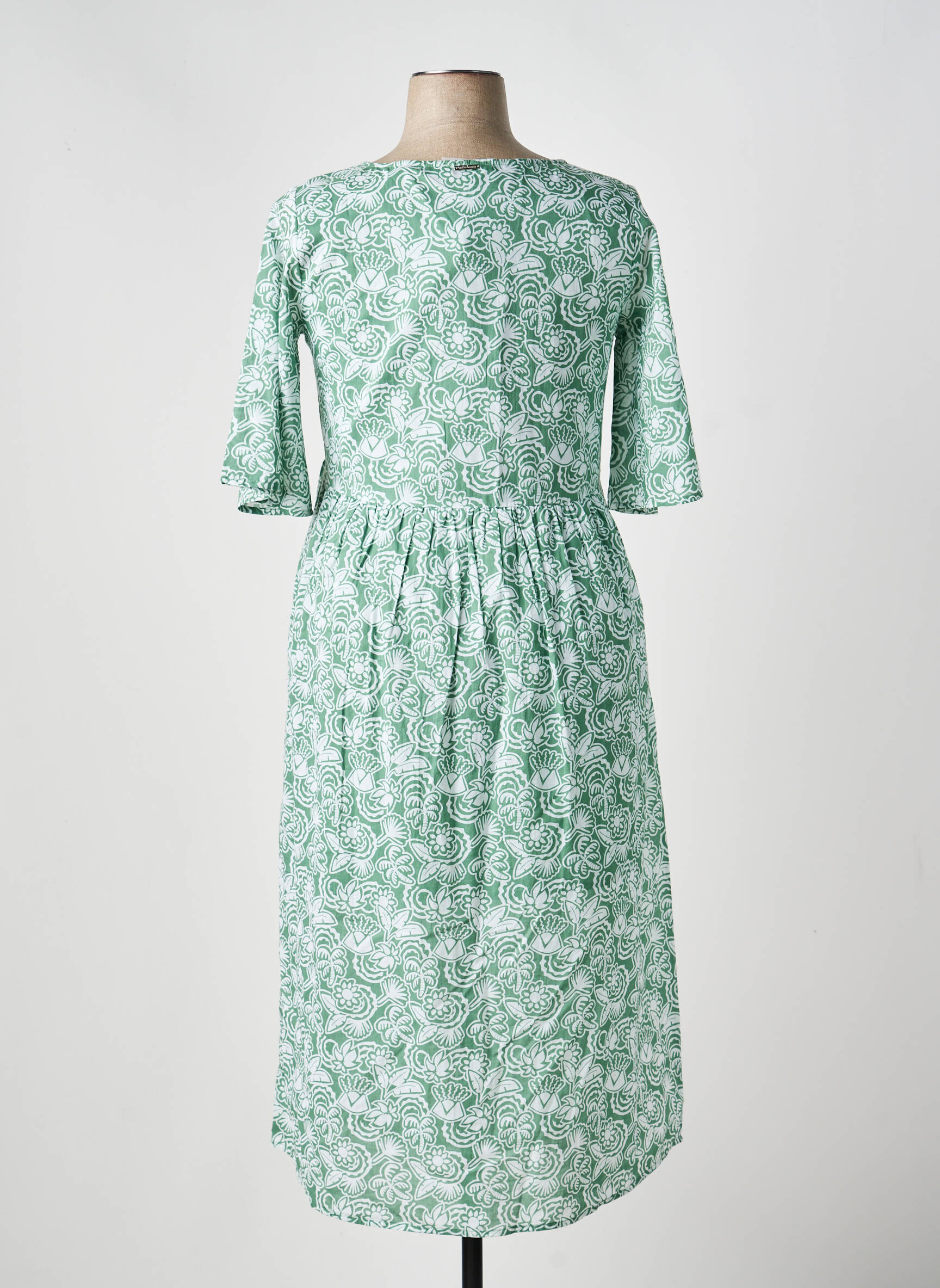 Robe longue coupe évasée manches courtes vert AGATHE & LOUISE femme