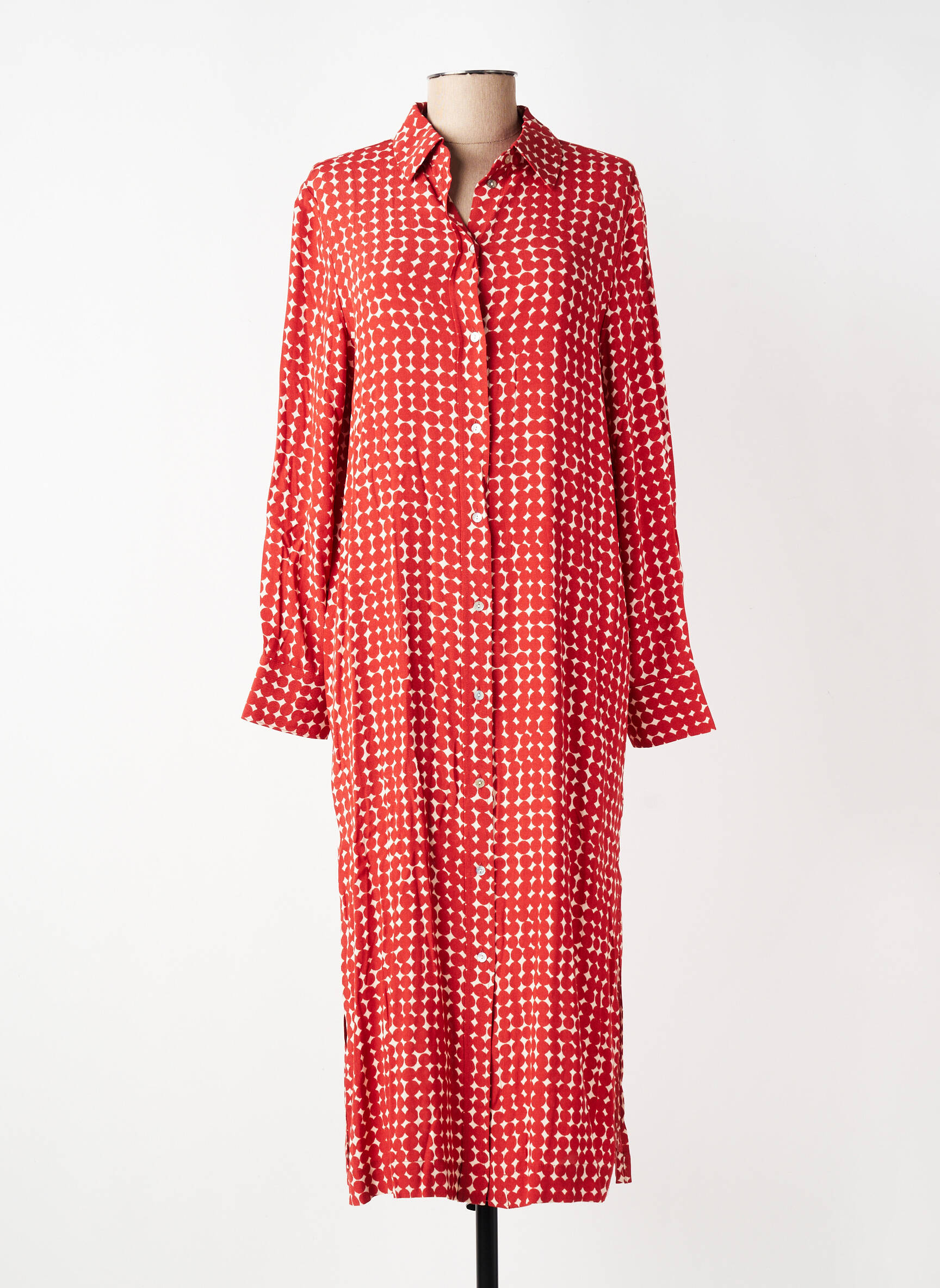 Robe mi-longue coupe fluide manches longues orange YERSE femme