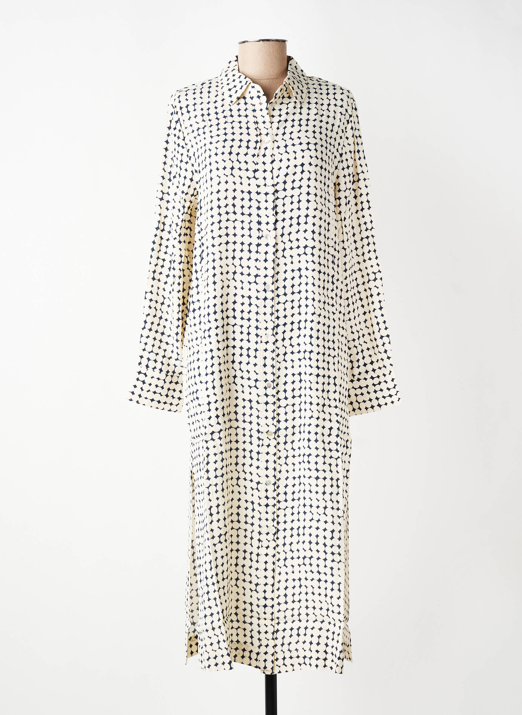 Robe mi-longue coupe fluide manches longues beige YERSE femme