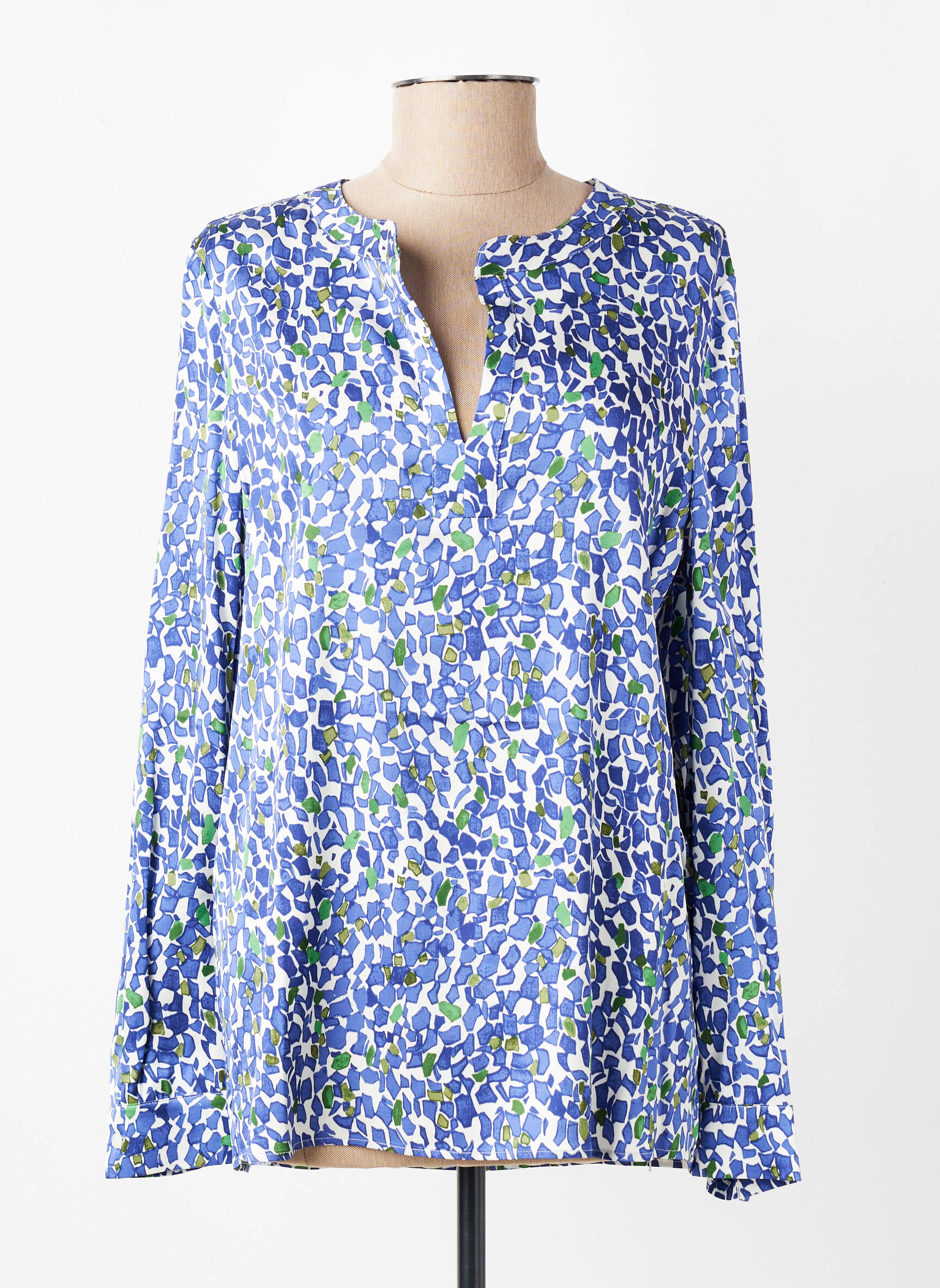 Blouse tissage popeline manches longues bleu DIANA GALLESI femme
