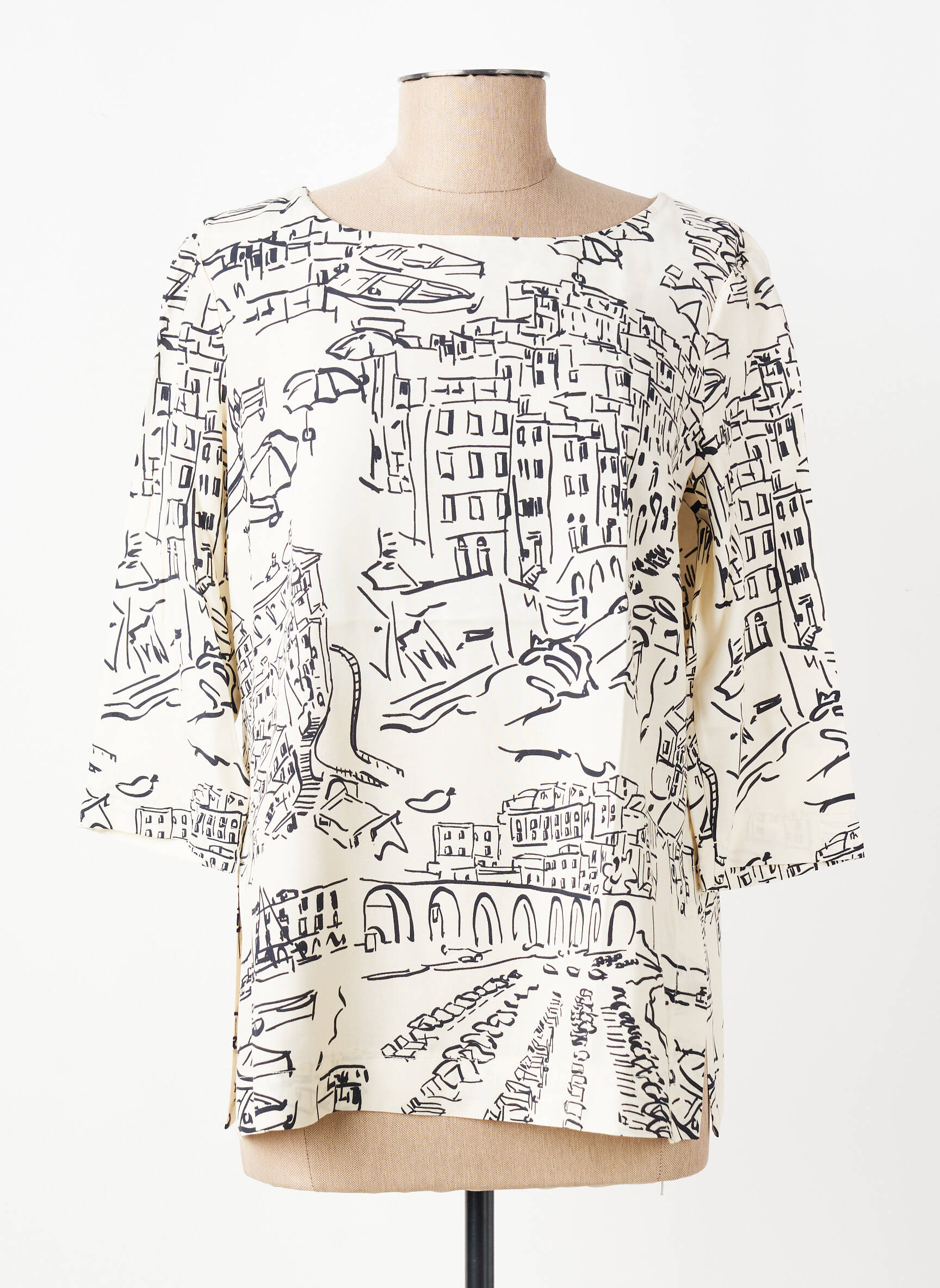 Blouse imprimé fantaisie manches 3/4 beige MARIA BELLENTANI femme