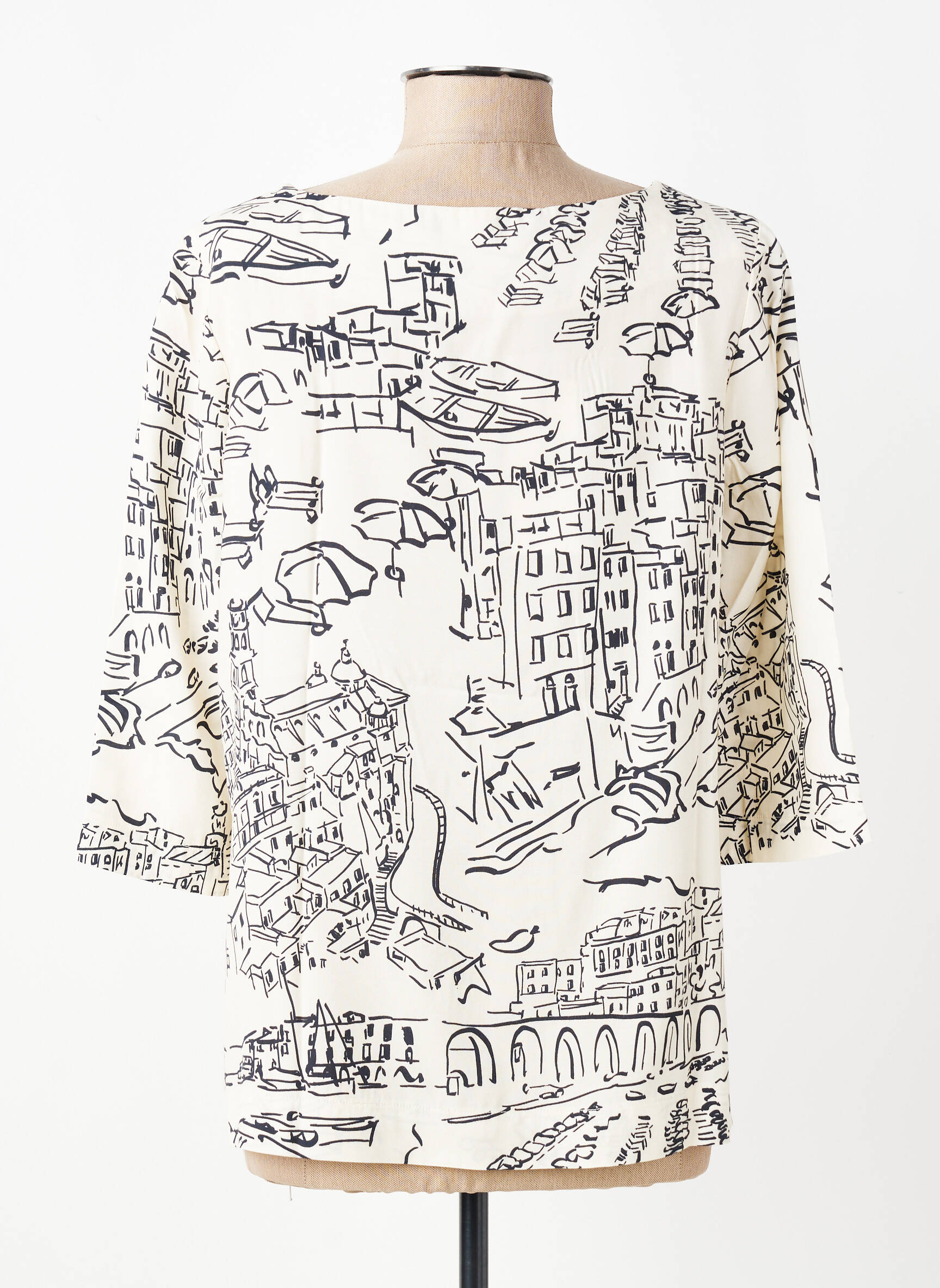 Blouse imprimé fantaisie manches 3/4 beige MARIA BELLENTANI femme