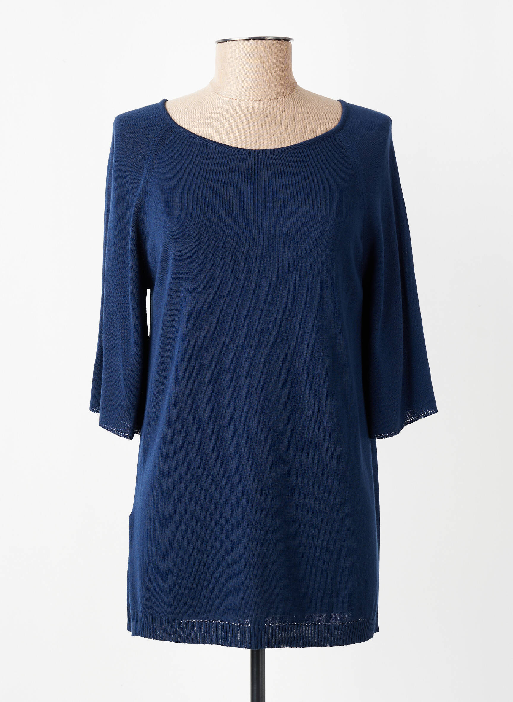 Pull tunique stretch manches 3/4 bleu VIRIATO femme