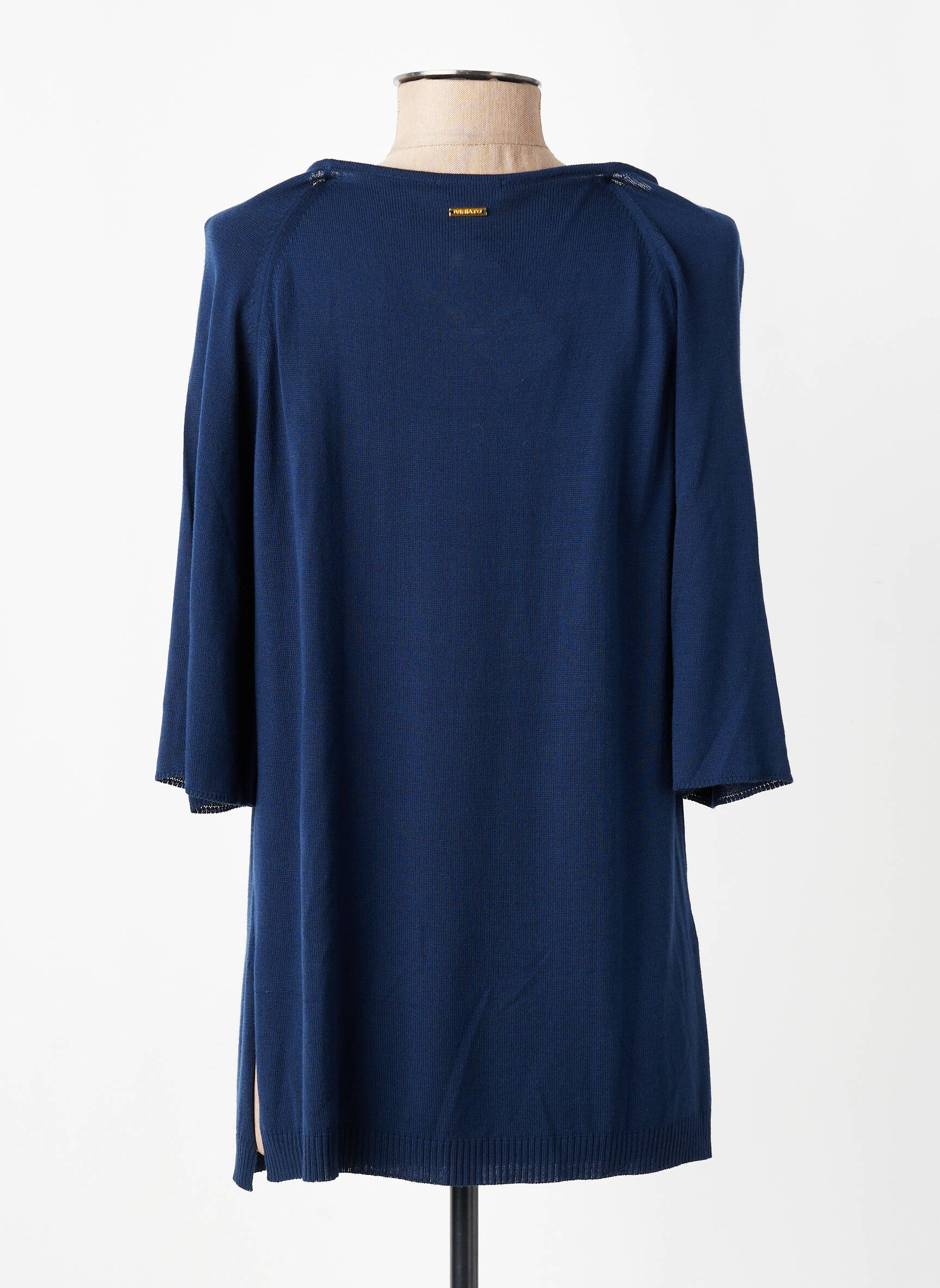 Pull tunique stretch manches 3/4 bleu VIRIATO femme