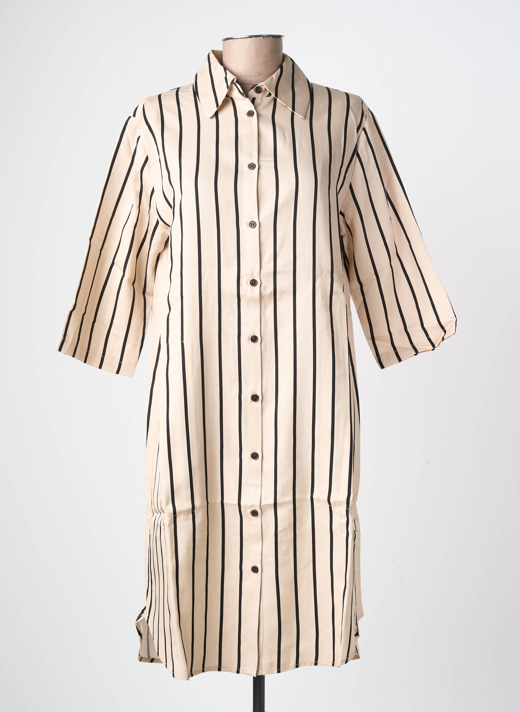 Robe mi-longue manches 3/4 manches 3/4 beige YERSE femme
