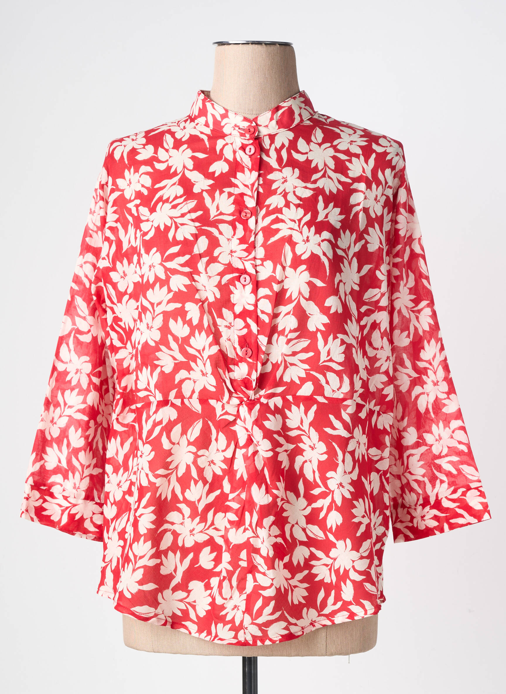 Blouse légère et transparente manches 3/4 rouge MARIA BELLENTANI femme