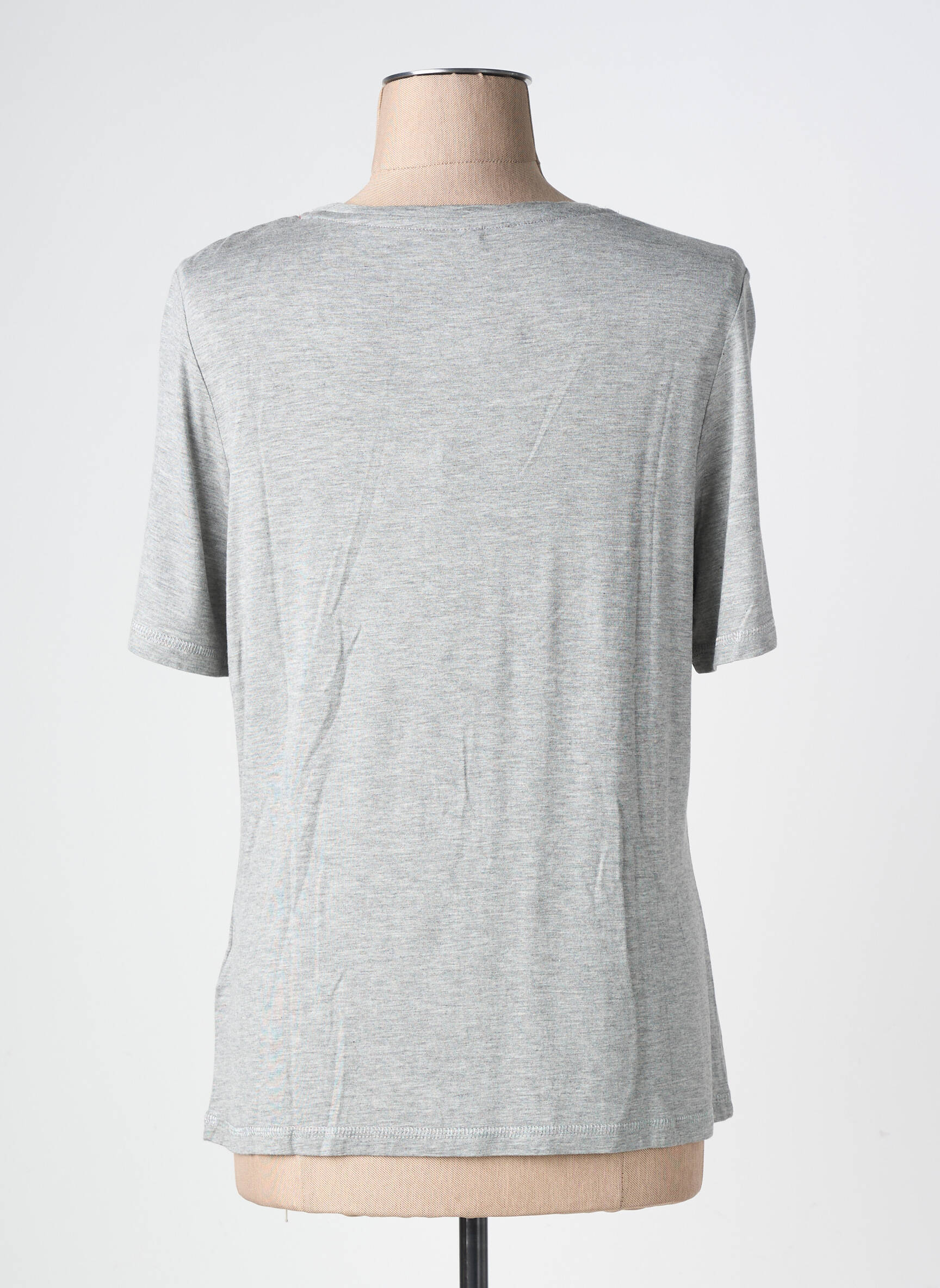 T-shirt sérigraphie avec strass manches courtes gris BARBARA LEBEK femme