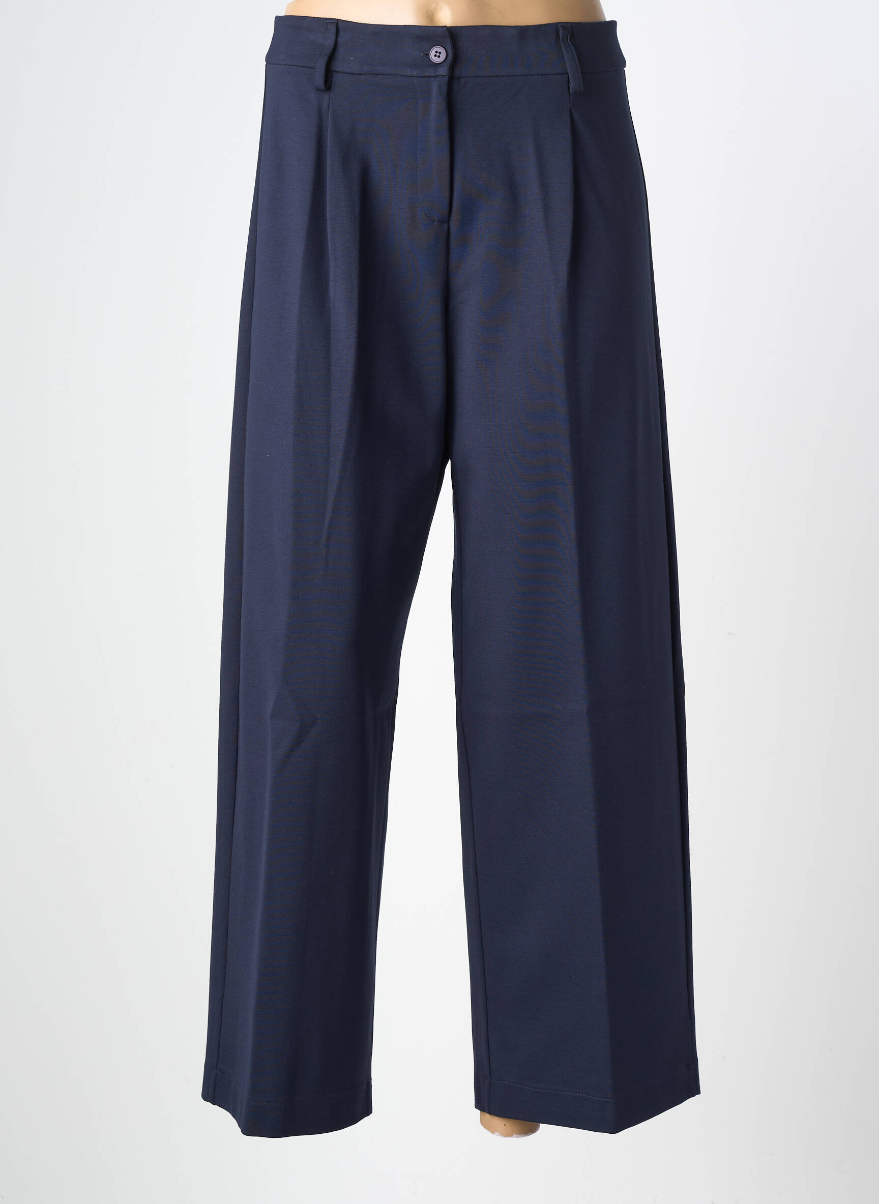 Pantalon large fermeture zippée sous rabat boutonné taille haute bleu MARIA BELLENTANI femme