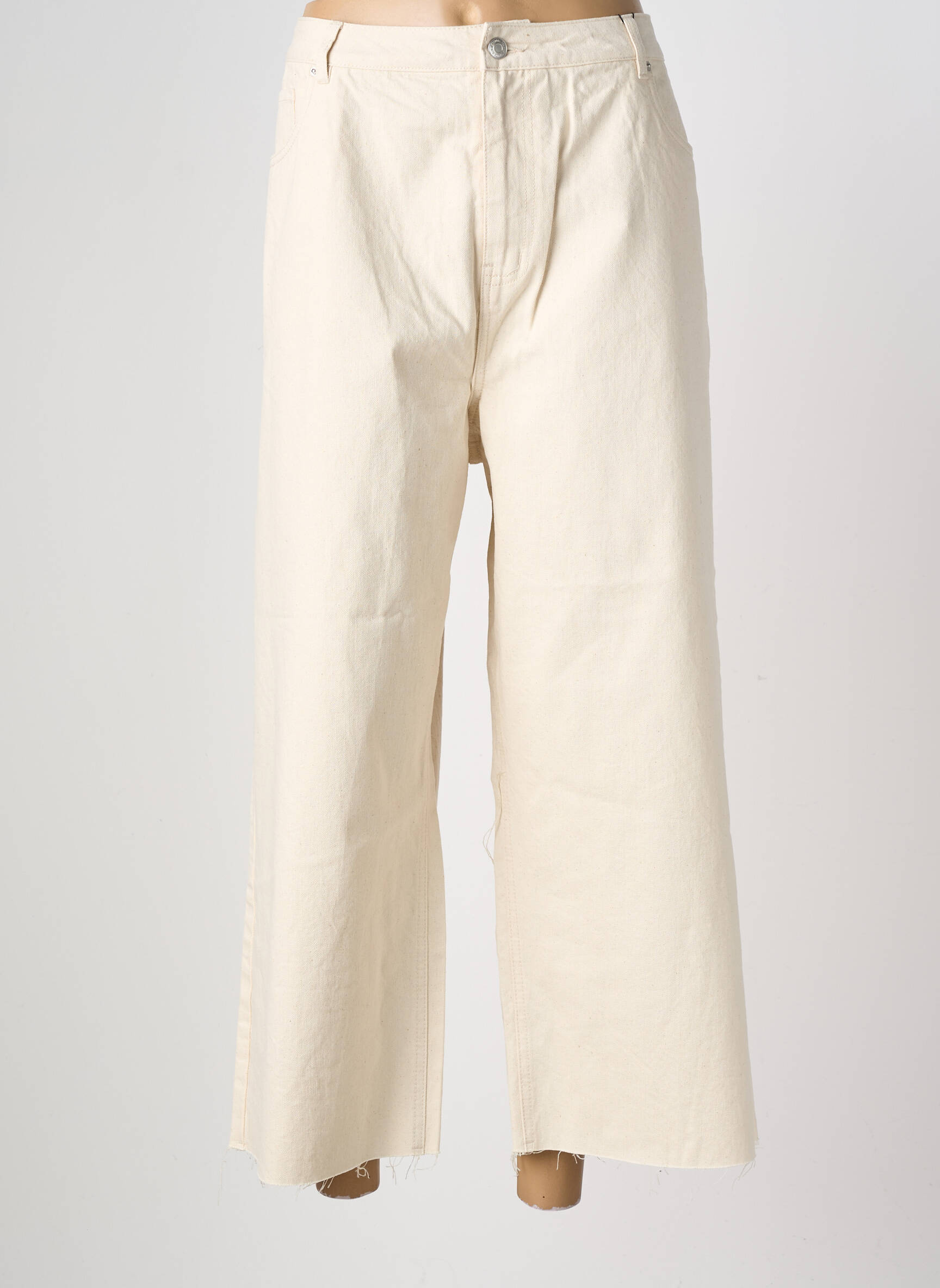 Pantalon large fermeture zippée sous rabat boutonné taille normale beige VERO MODA femme