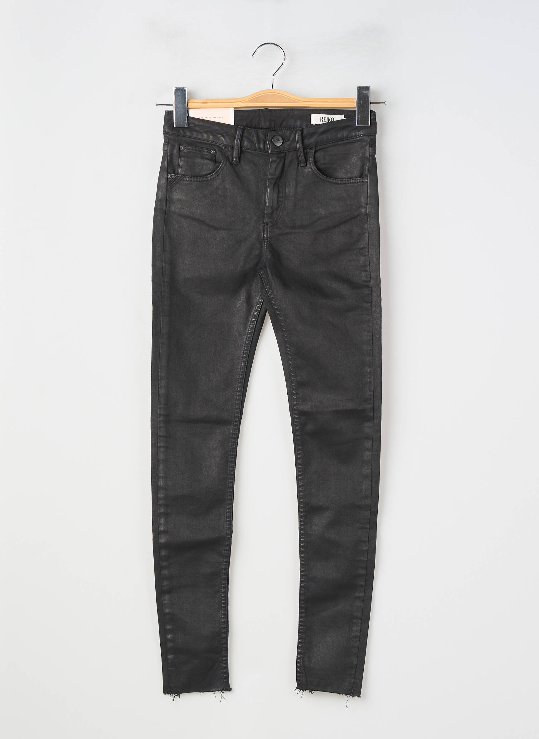Pantalon slim tissage enduit taille normale noir REIKO femme