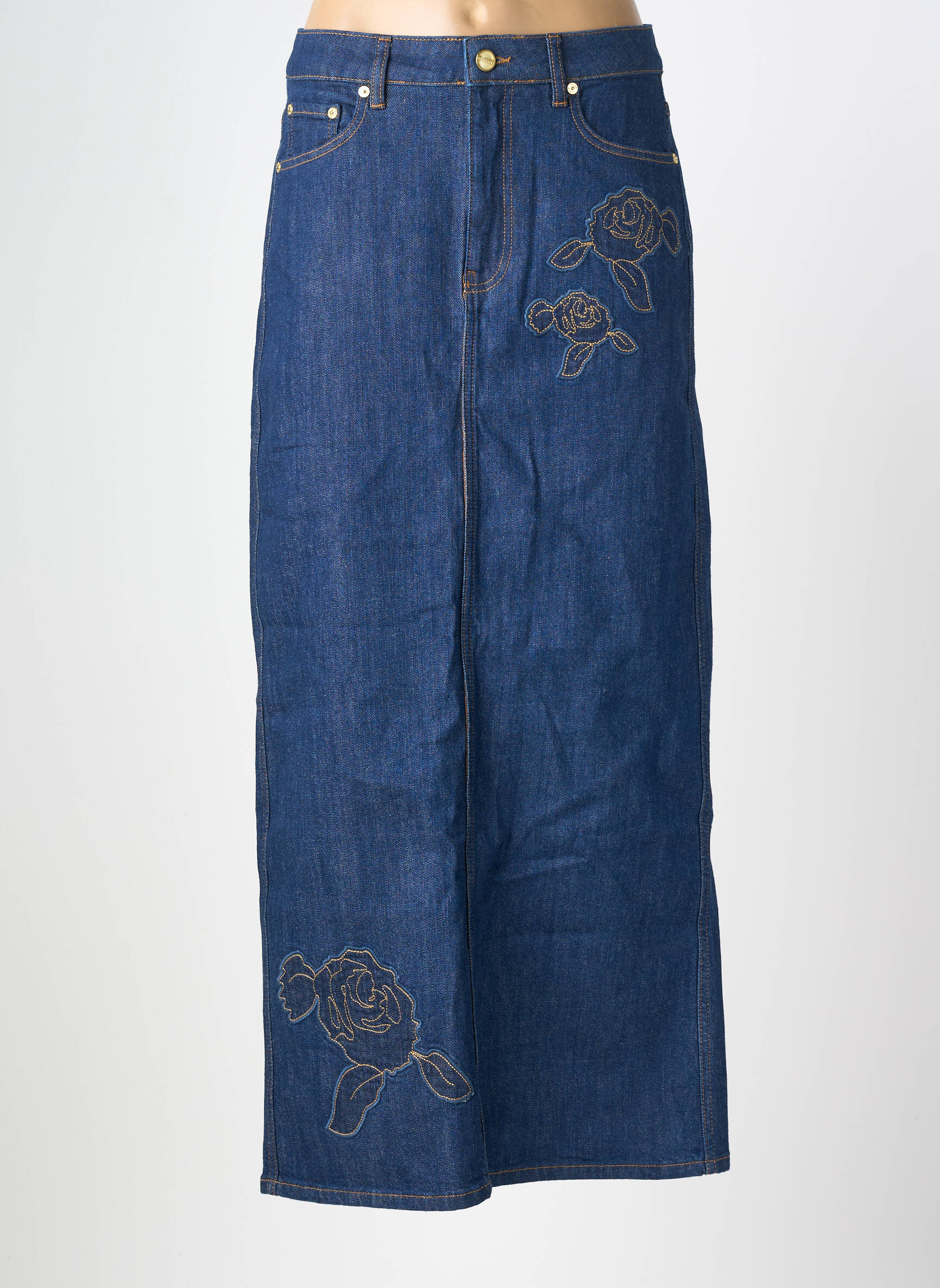 Jupe longue coupe droite bleu GANNI femme