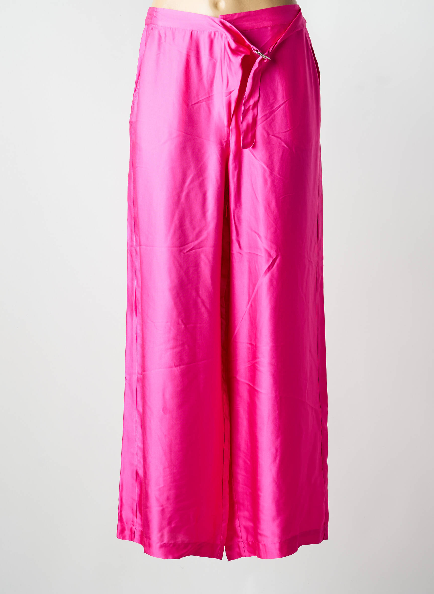 Pantalon large coupe fluide taille normale rose ME369 femme