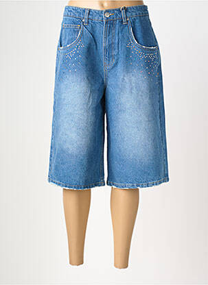 Bermuda coupe droite taille normale bleu ME369 femme