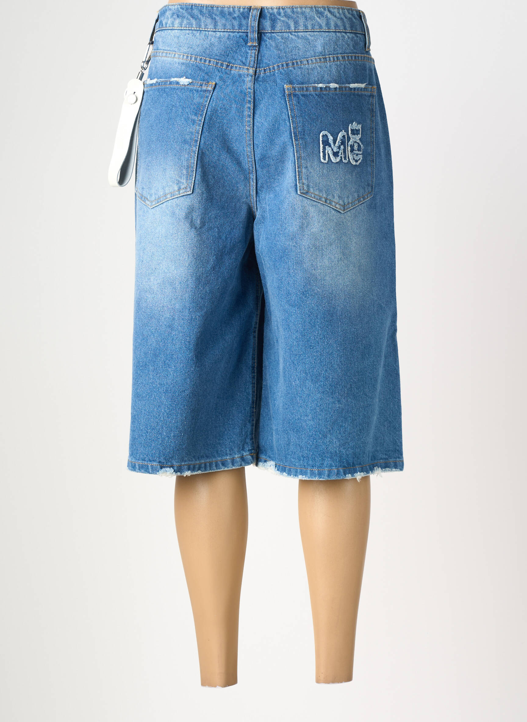 Bermuda coupe droite taille normale bleu ME369 femme
