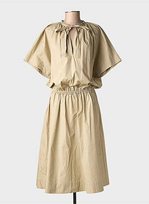 Robe longue manches courtes manches courtes beige SU femme