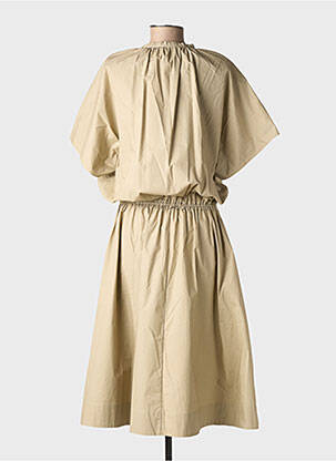 Robe longue manches courtes manches courtes beige SU femme