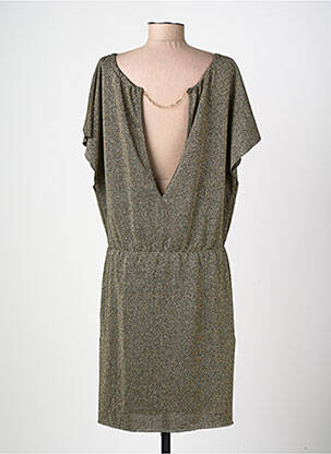 Robe mi-longue coupe fluide manches courtes or BELIZA femme