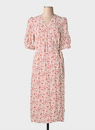 Robe mi-longue imprimé fleurs manches courtes rouge ROUJE femme