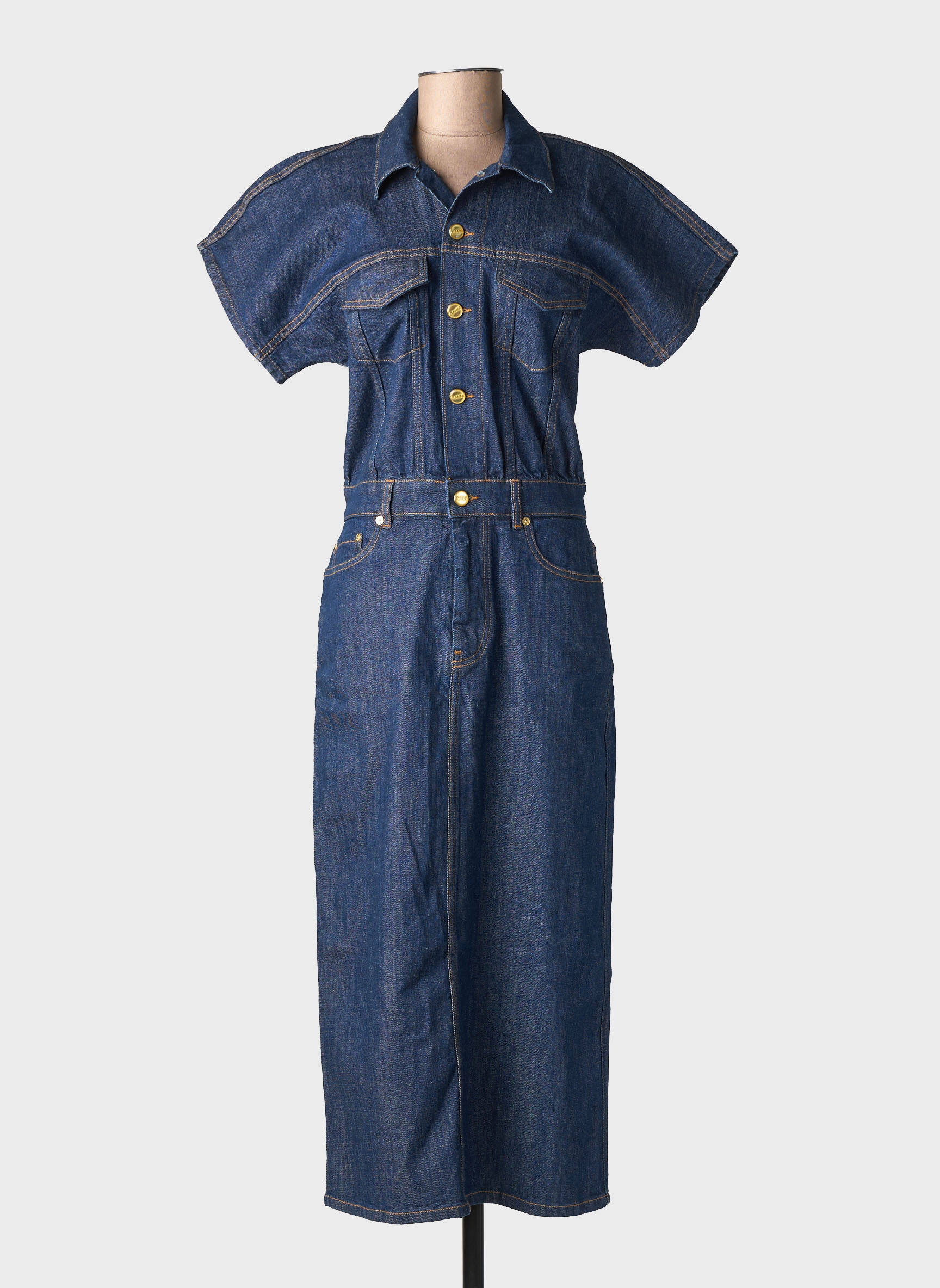 Robe longue manches courtes manches courtes bleu GANNI femme