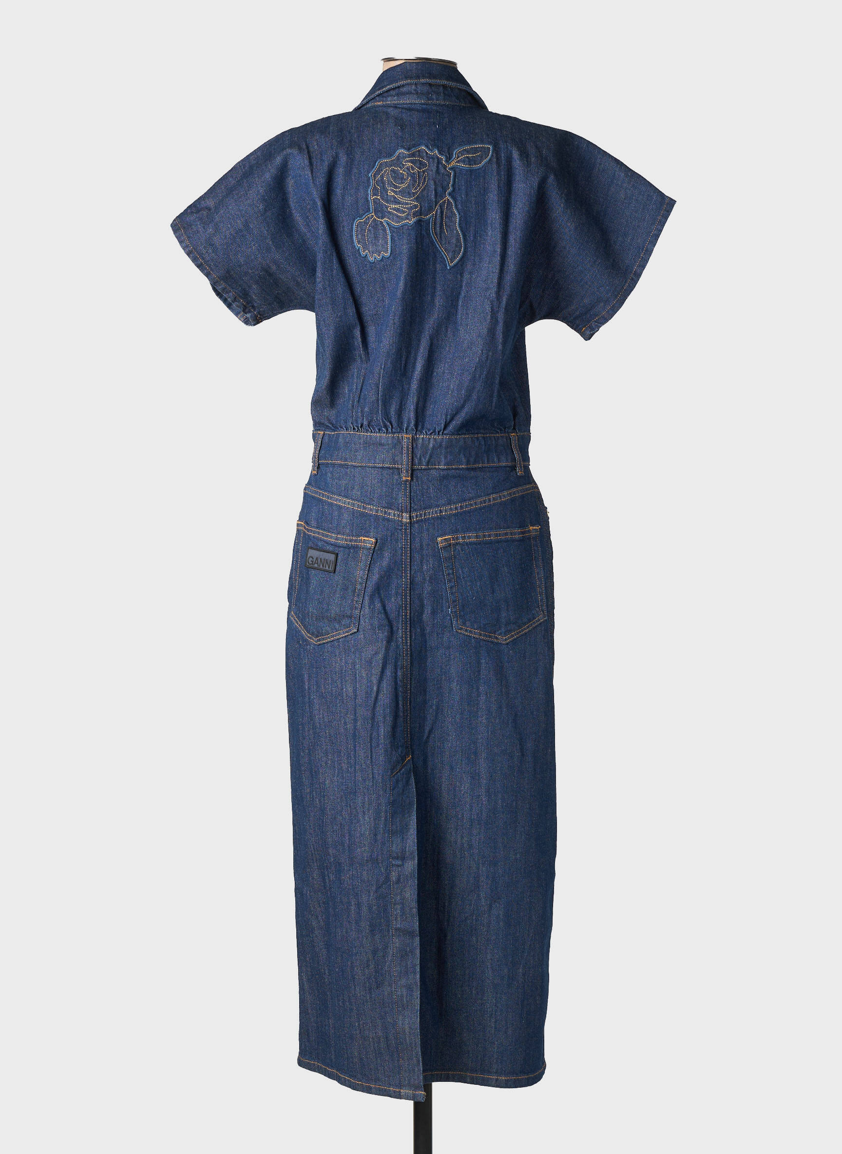 Robe longue manches courtes manches courtes bleu GANNI femme