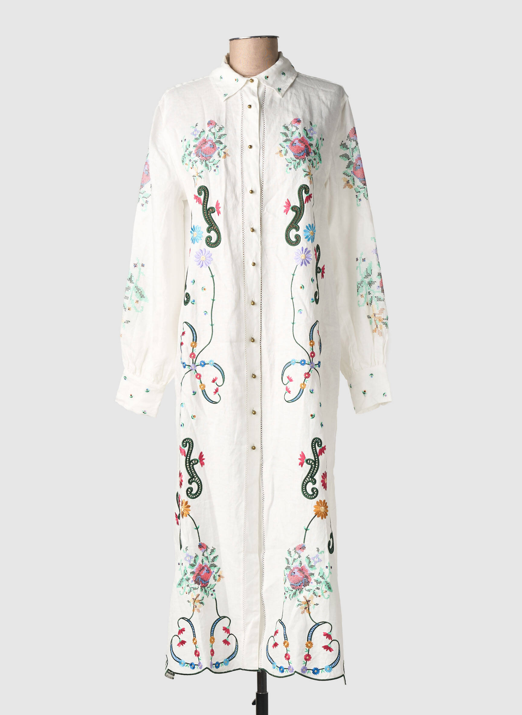 Robe longue manches longues manches longues blanc ME369 femme