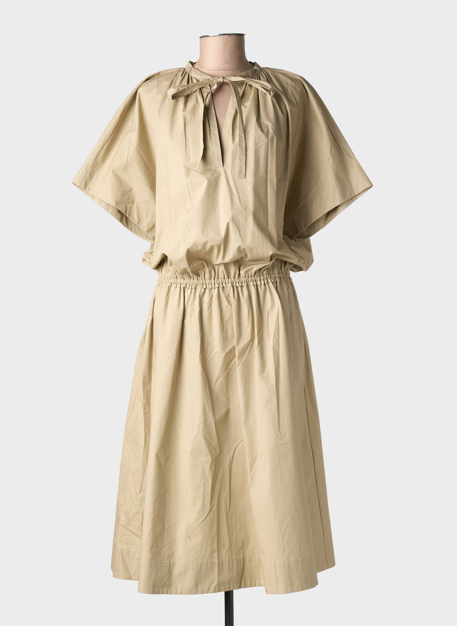 Robe longue manches courtes manches courtes beige SU femme