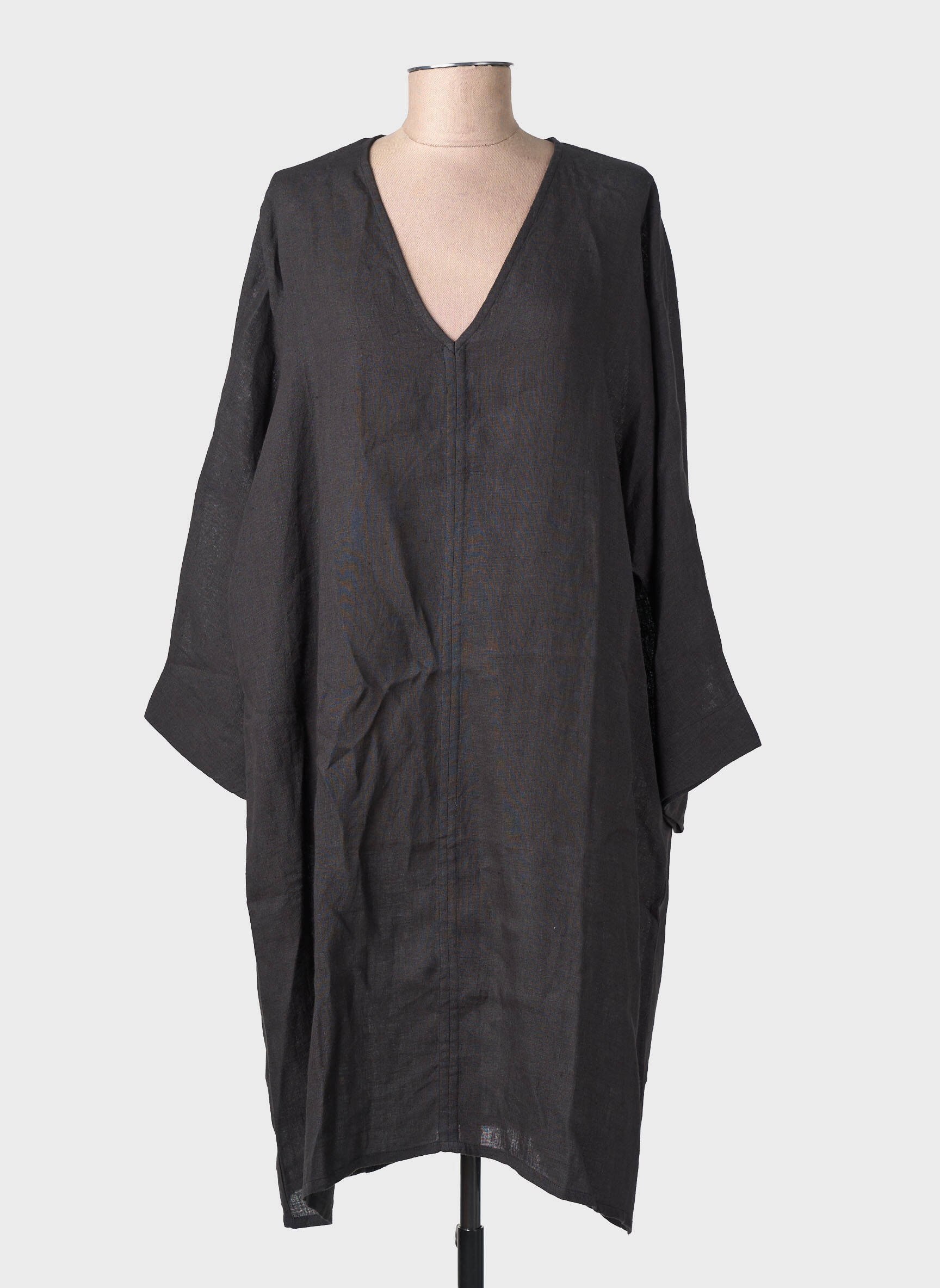 Robe mi-longue manches 3/4 manches 3/4 gris ANNE MI femme