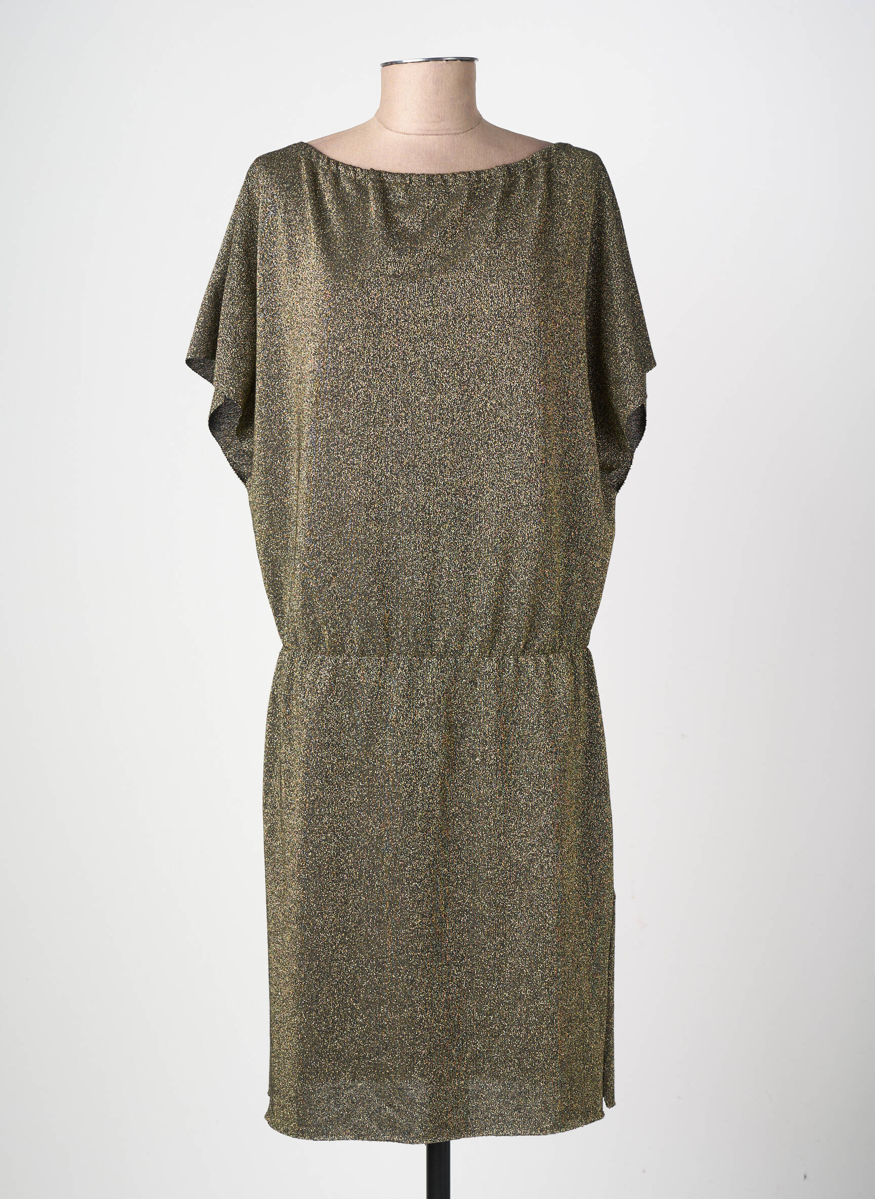 Robe mi-longue coupe fluide manches courtes or BELIZA femme