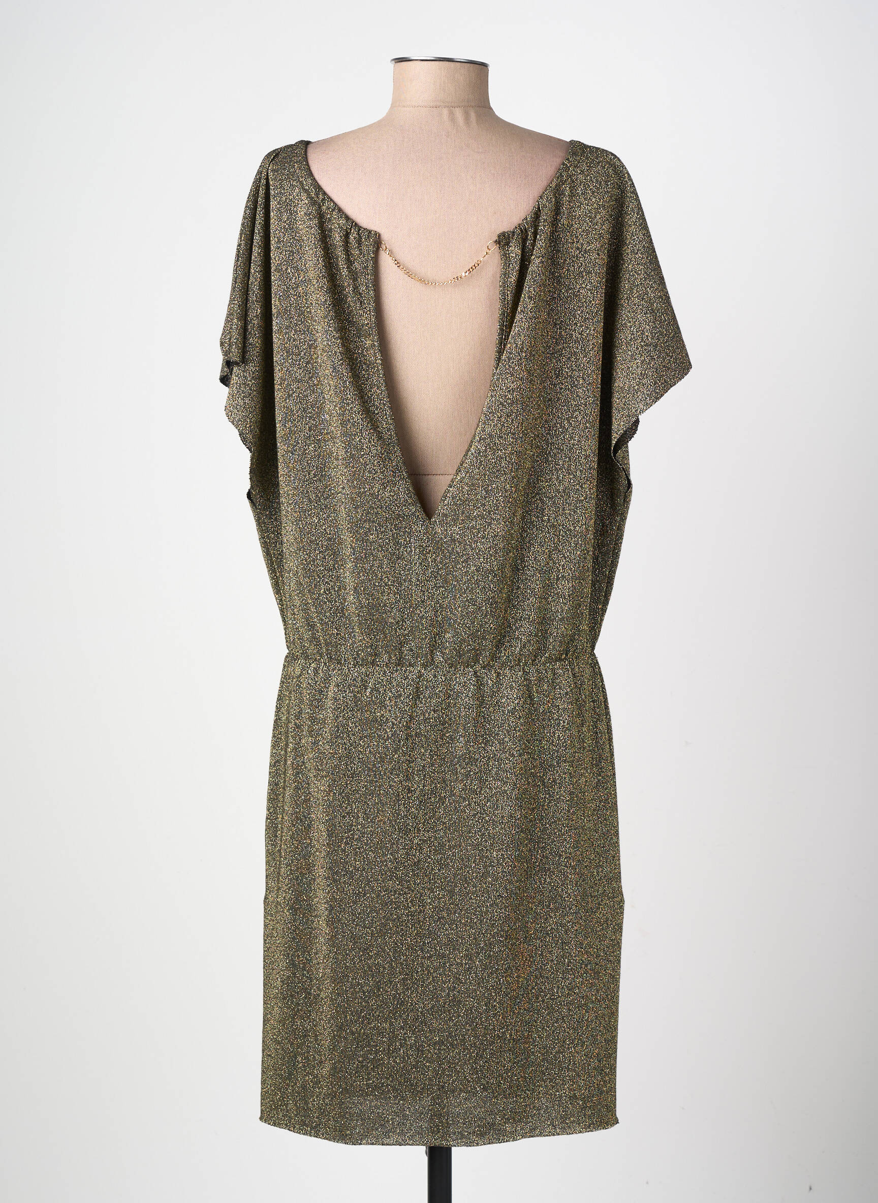 Robe mi-longue coupe fluide manches courtes or BELIZA femme