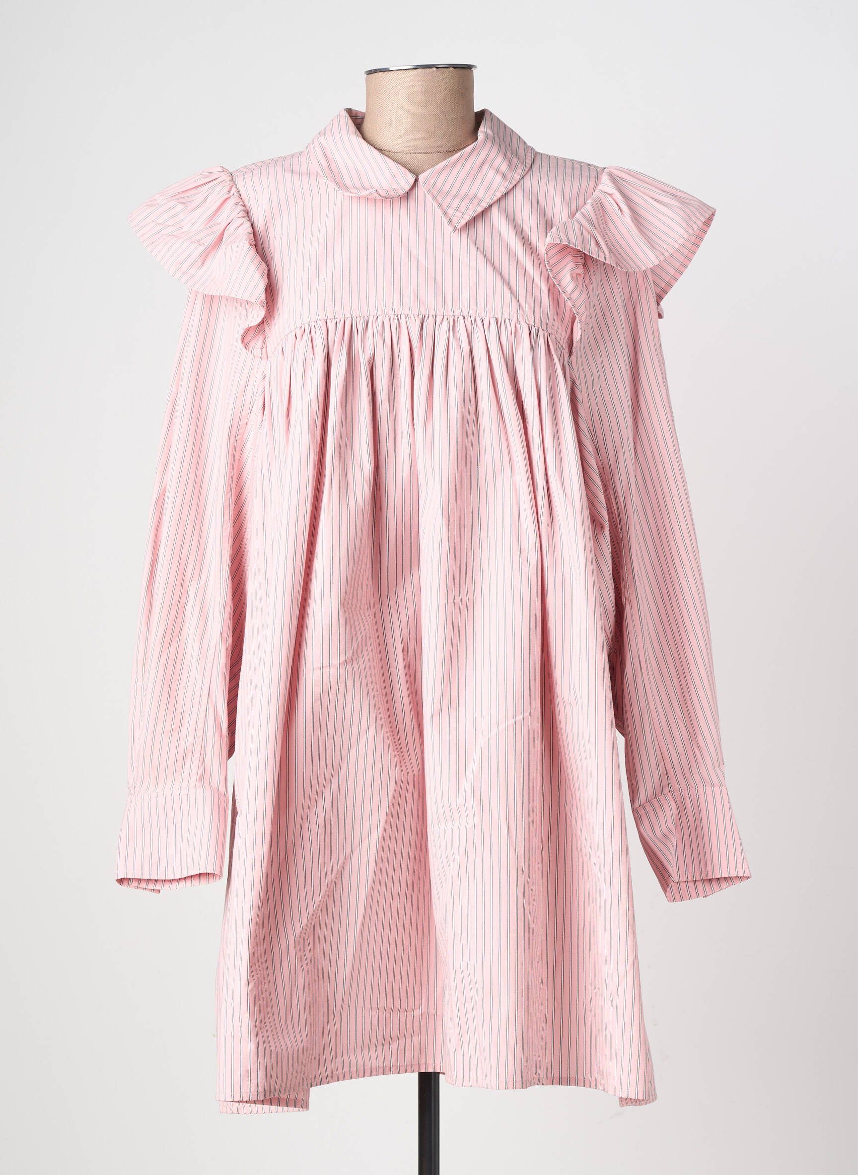 Robe courte coupe évasée manches longues rose GANNI femme