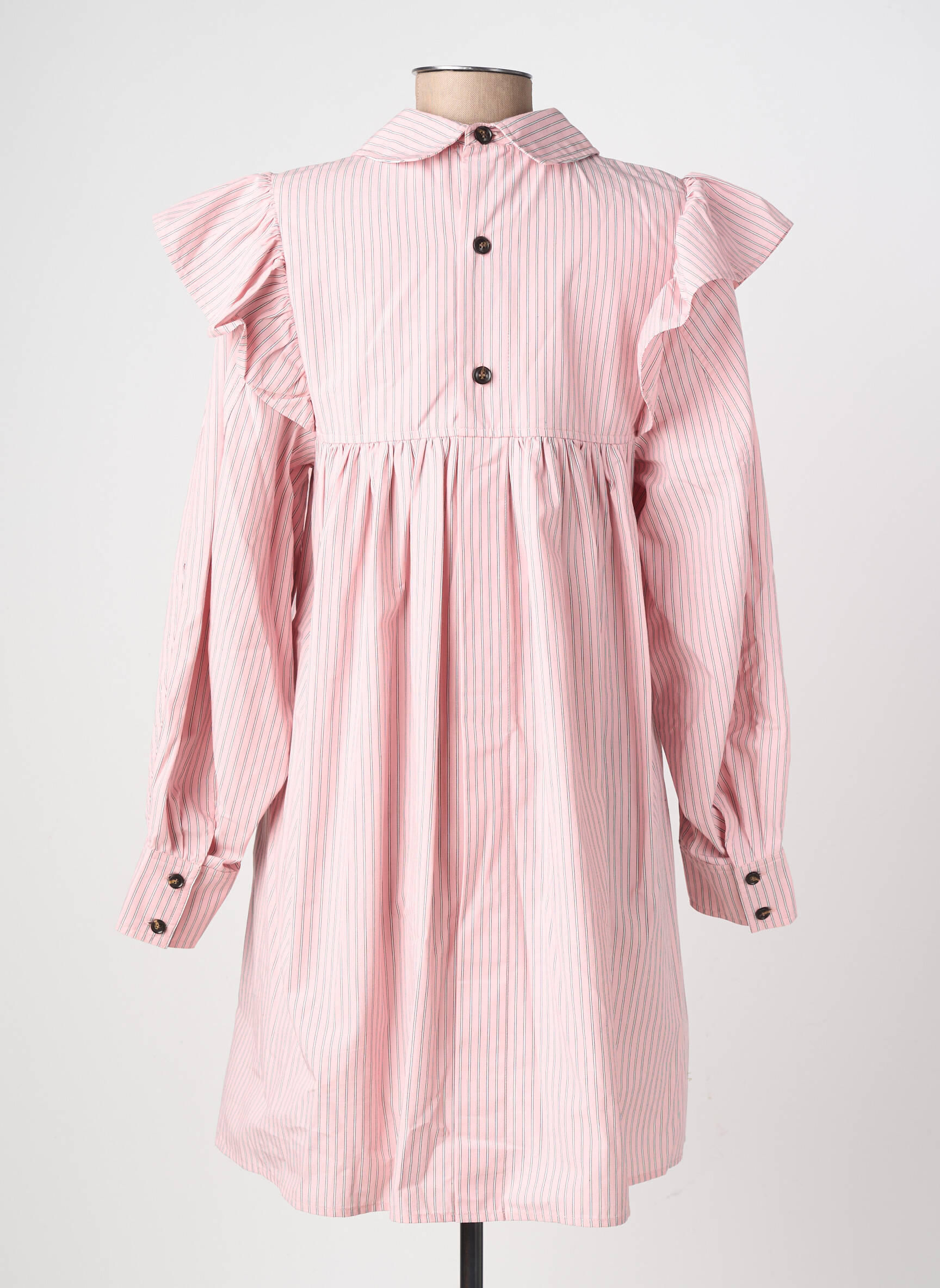 Robe courte coupe évasée manches longues rose GANNI femme