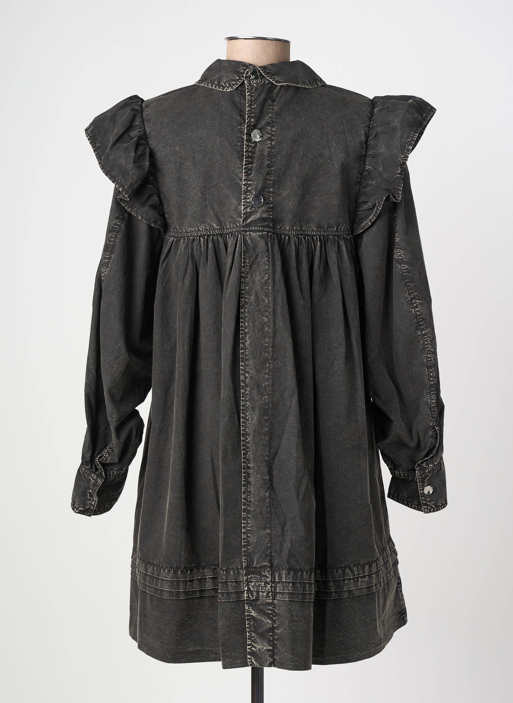 Robe courte coupe évasée manches longues noir GANNI femme